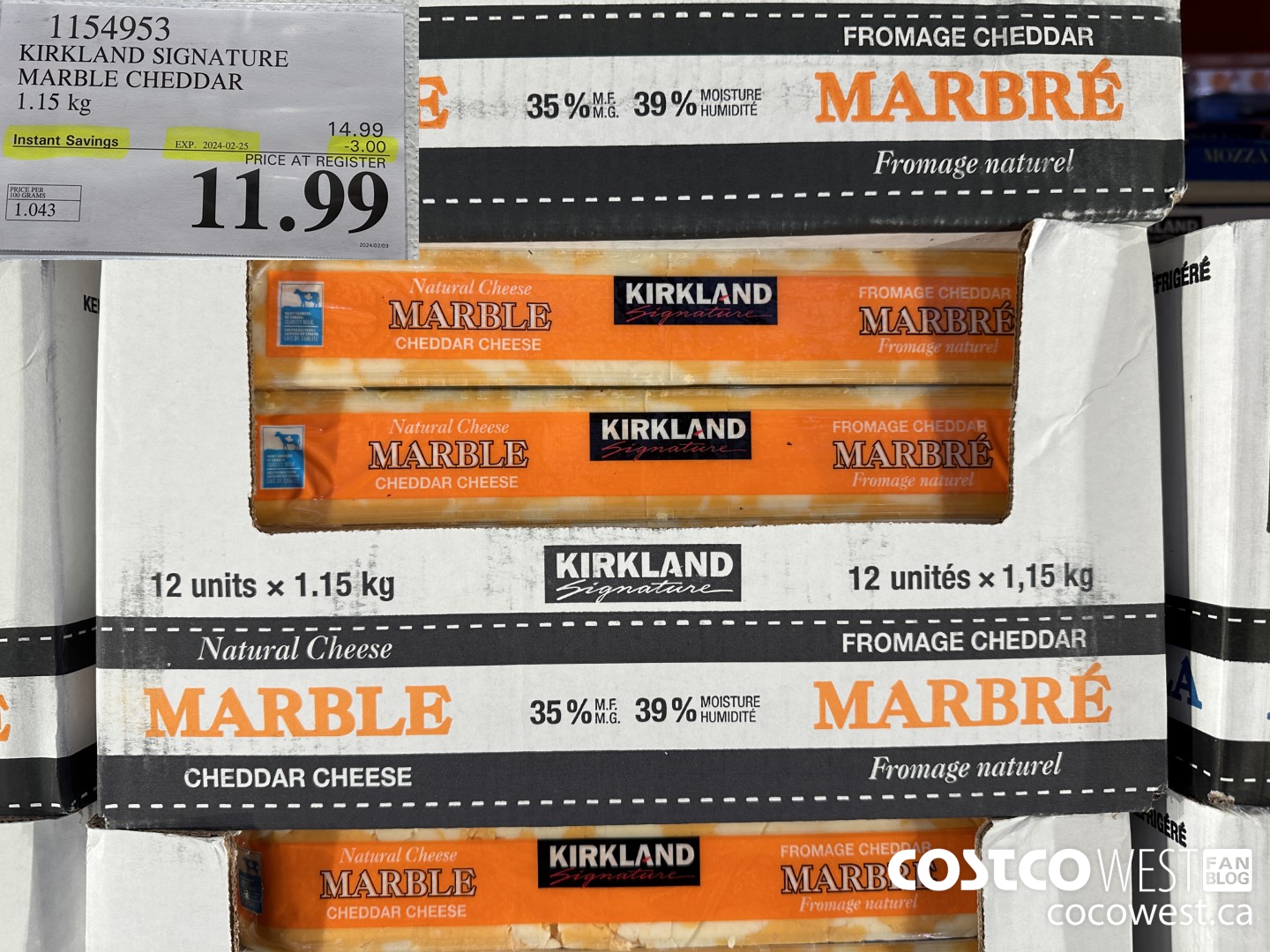 1154953 KIRKLAND SIGNATURE MARBLE CHEDDAR 1.15 KG ($3.00 INSTANT SAVINGS EXPIRES ON 2024-02-25) $11.99