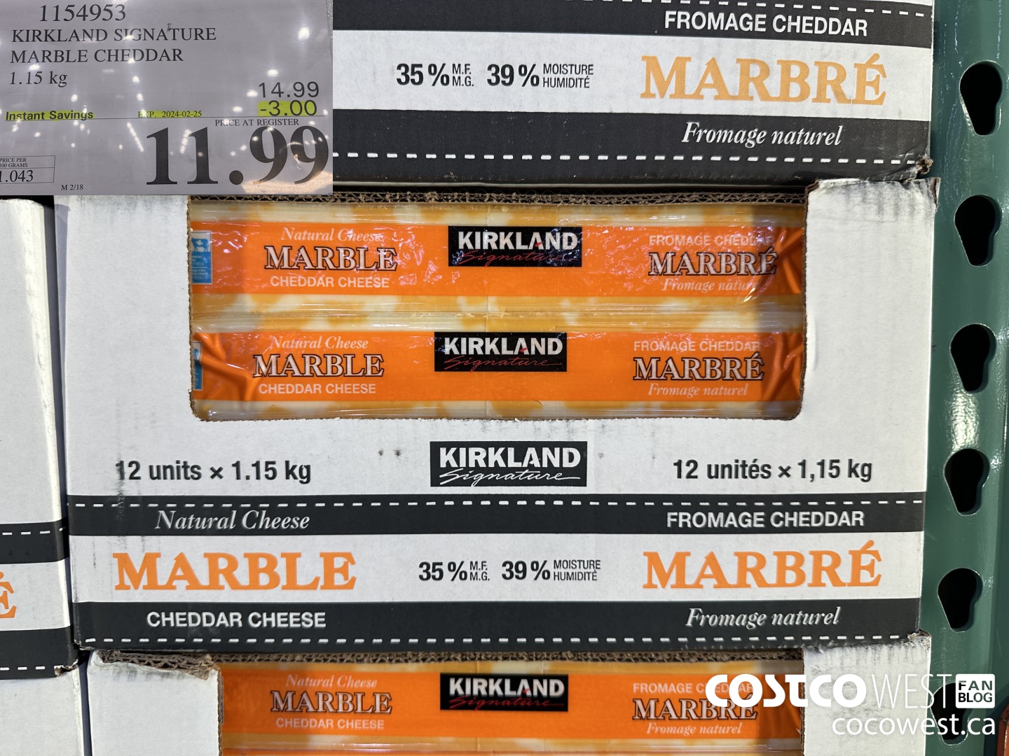 1154953 KIRKLAND SIGNATURE MARBLE CHEDDAR 1.15 KG ($3.00 INSTANT SAVINGS EXPIRES ON 2024-02-25) $11.99