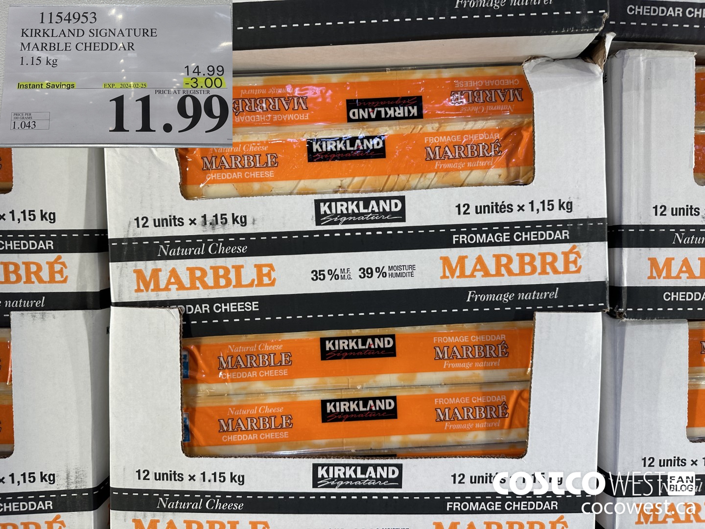 1154953 KIRKLAND SIGNATURE MARBLE CHEDDAR 1.15 KG ($3.00 INSTANT SAVINGS EXPIRES ON 2024-02-25) $11.99