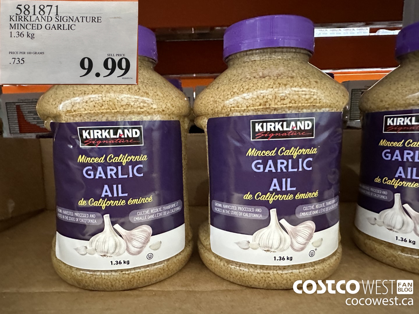 581871 KIRKLAND SIGNATURE MINCED GARLIC 1.36 kg $9.99