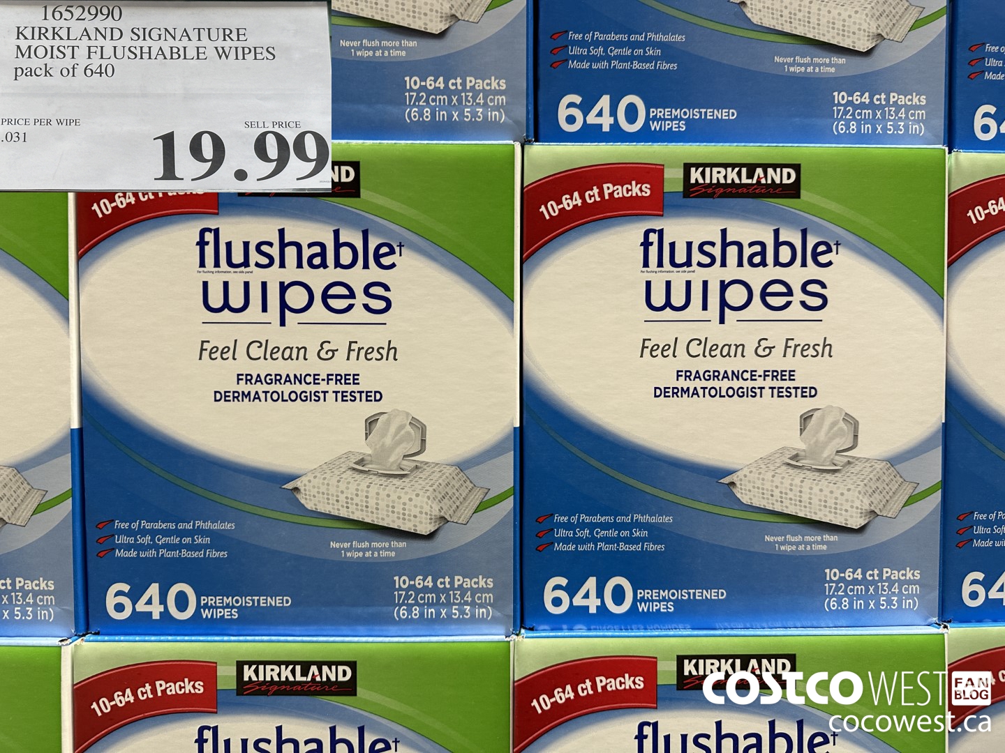 1652990 KIRKLAND SIGNATURE MOIST FLUSHABLE WIPES PACK OF 640 $19.99