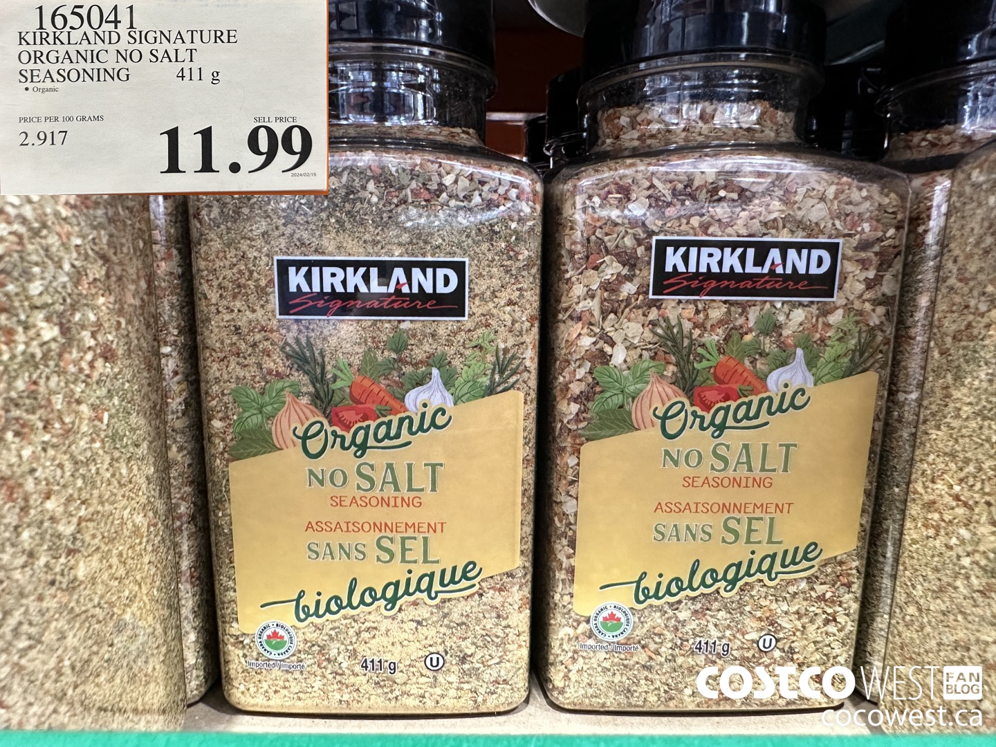 165041 KIRKLAND SIGNATURE ORGANIC NO SALT SEASONING 411 G $11.99