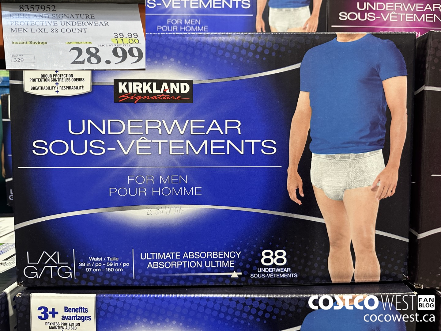 8357952 KIRKLAND SIGNATURE PROTECTIVE UNDERWEAR MEN L/XL 88 COUNT ($11.00 INSTANT SAVINGS EXPIRES ON 2024-02-25) $28.99