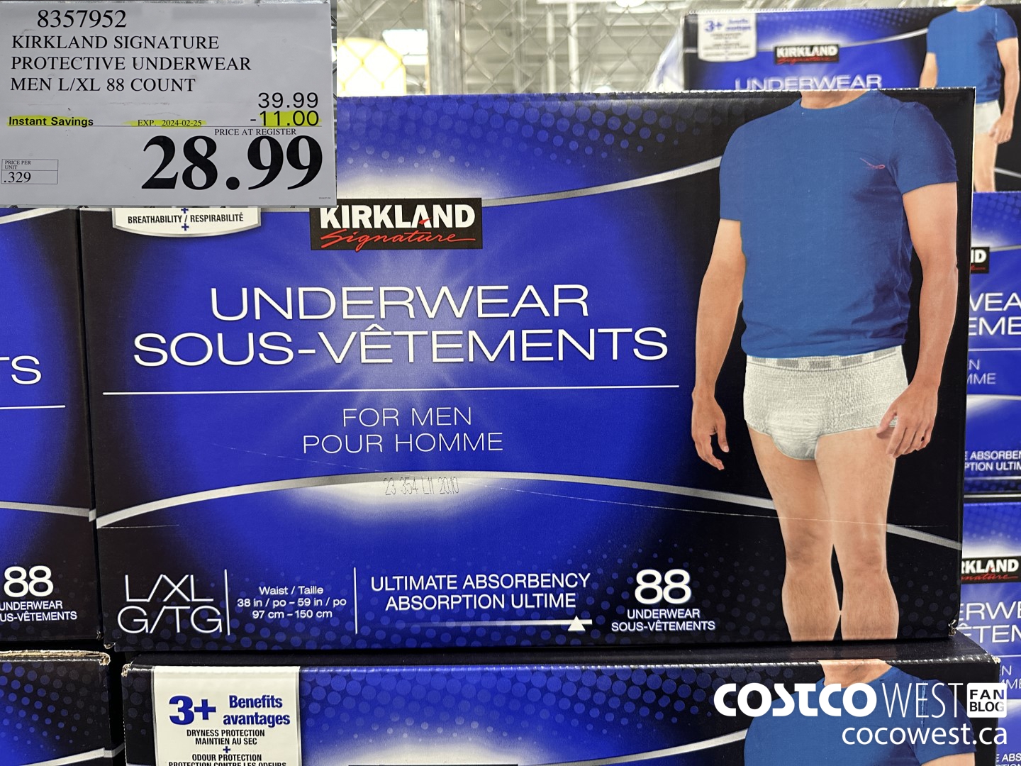 8357952 KIRKLAND SIGNATURE PROTECTIVE UNDERWEAR MEN L/XL 88 COUNT ($11.00 INSTANT SAVINGS EXPIRES ON 2024-02-25) $28.99