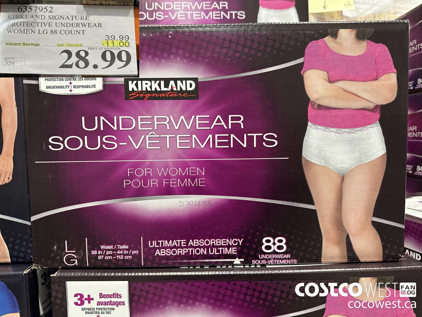 6357952 KIRKLAND SIGNATURE PROTECTIVE UNDERWEAR WOMEN LG 88 COUNT ($11.00 INSTANT SAVINGS EXPIRES ON 2024-02-25) $28.99