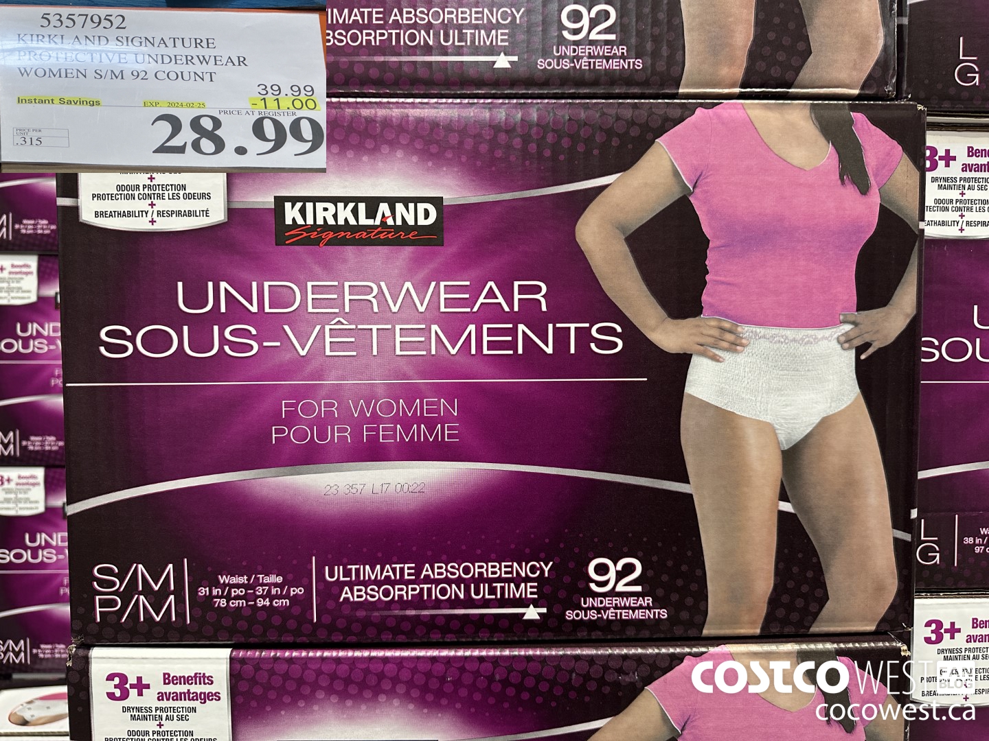 5357952 KIRKLAND SIGNATURE PROTECTIVE UNDERWEAR WOMEN S/M 92 COUNT ($11.00 INSTANT SAVINGS EXPIRES ON 2024-02-25) $28.99