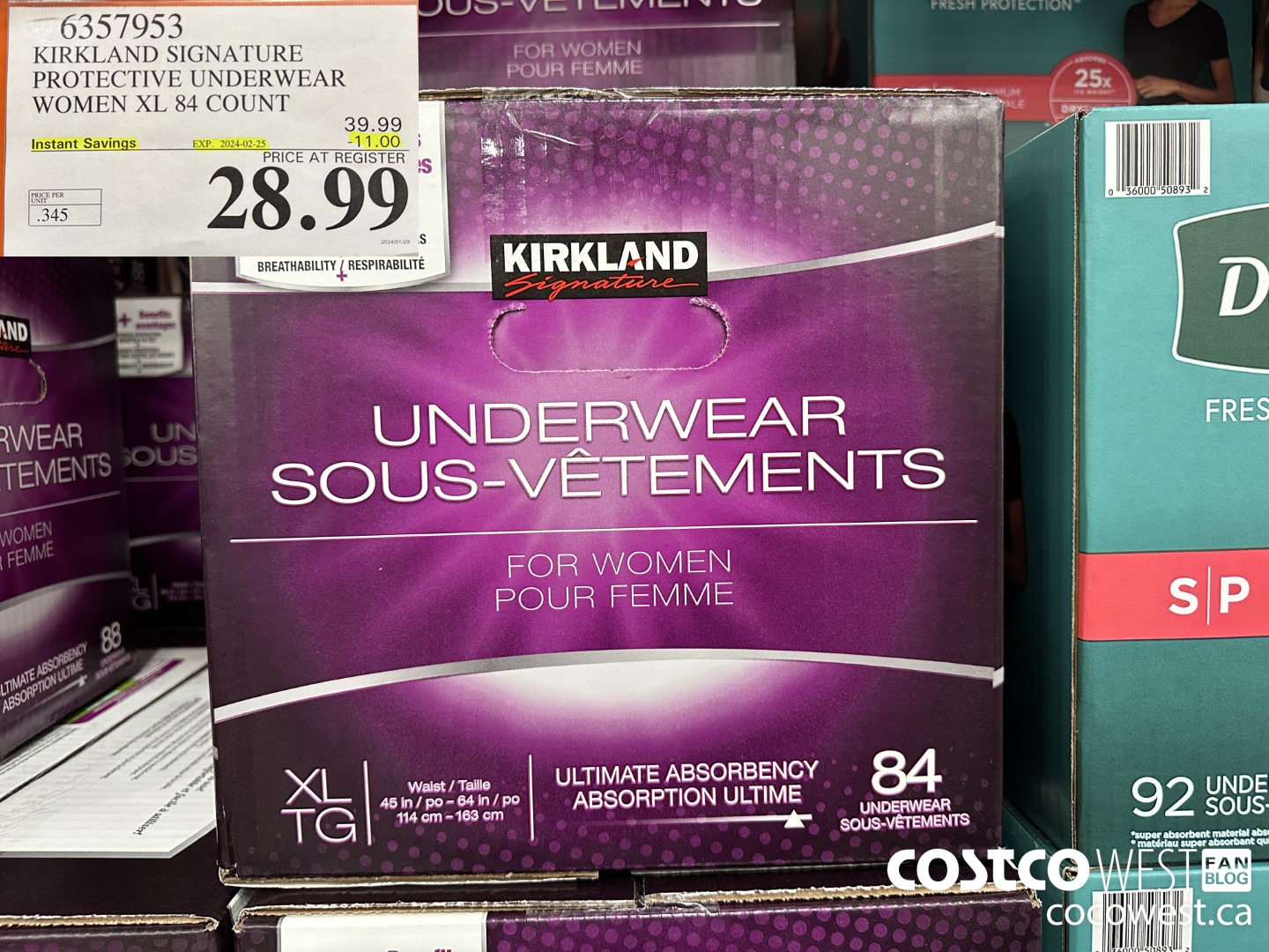 6357953 KIRKLAND SIGNATURE PROTECTIVE UNDERWEAR WOMEN XL 84 COUNT ($11.00 INSTANT SAVINGS EXPIRES ON 2024-02-25) $28.99