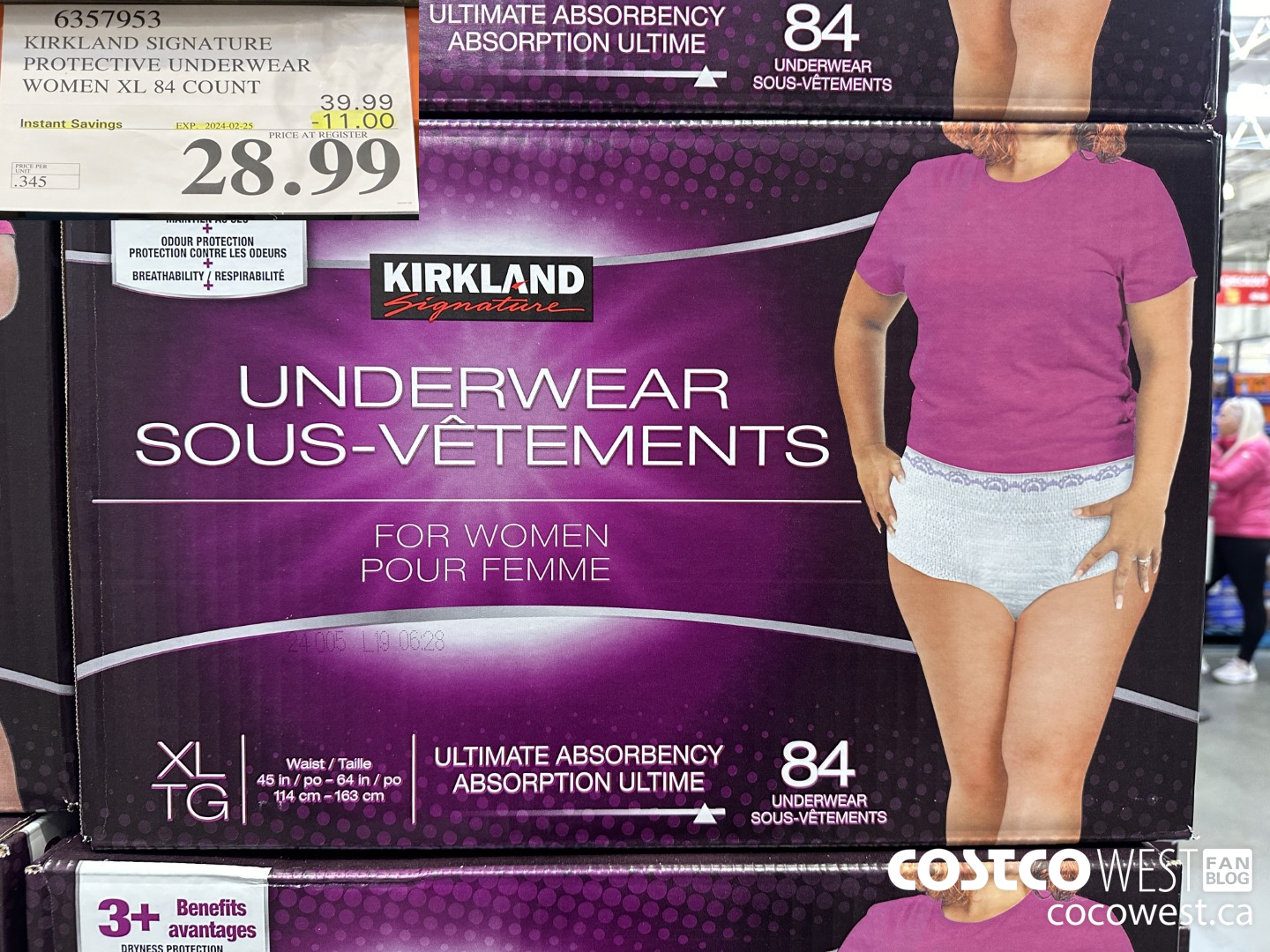 6357953 KIRKLAND SIGNATURE PROTECTIVE UNDERWEAR WOMEN XL 84 COUNT ($11.00 INSTANT SAVINGS EXPIRES ON 2024-02-25) $28.99