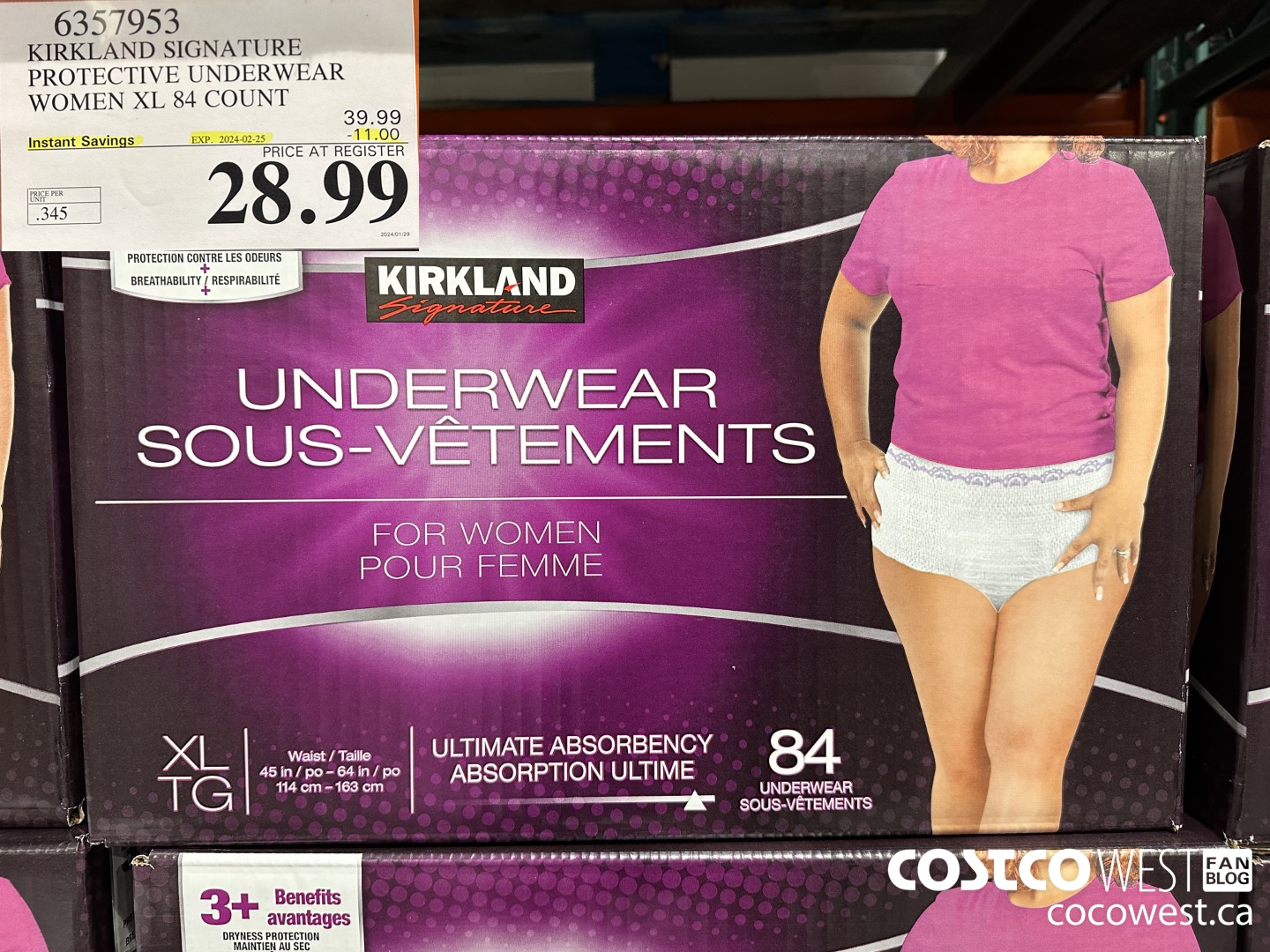 6357953 KIRKLAND SIGNATURE PROTECTIVE UNDERWEAR WOMEN XL 84 COUNT ($11.00 INSTANT SAVINGS EXPIRES ON 2024-02-25) $28.99