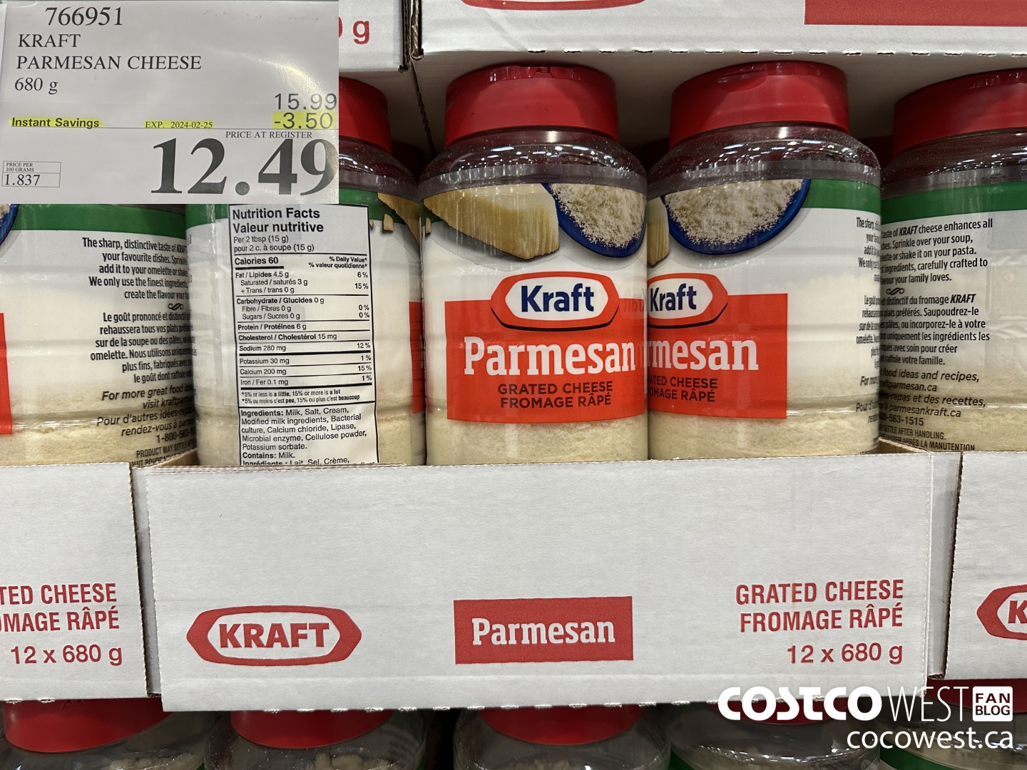 766951 KRAFT PARMESAN CHEESE 680 g ($3.50 INSTANT SAVINGS EXPIRES ON 2024-02-25) $12.49