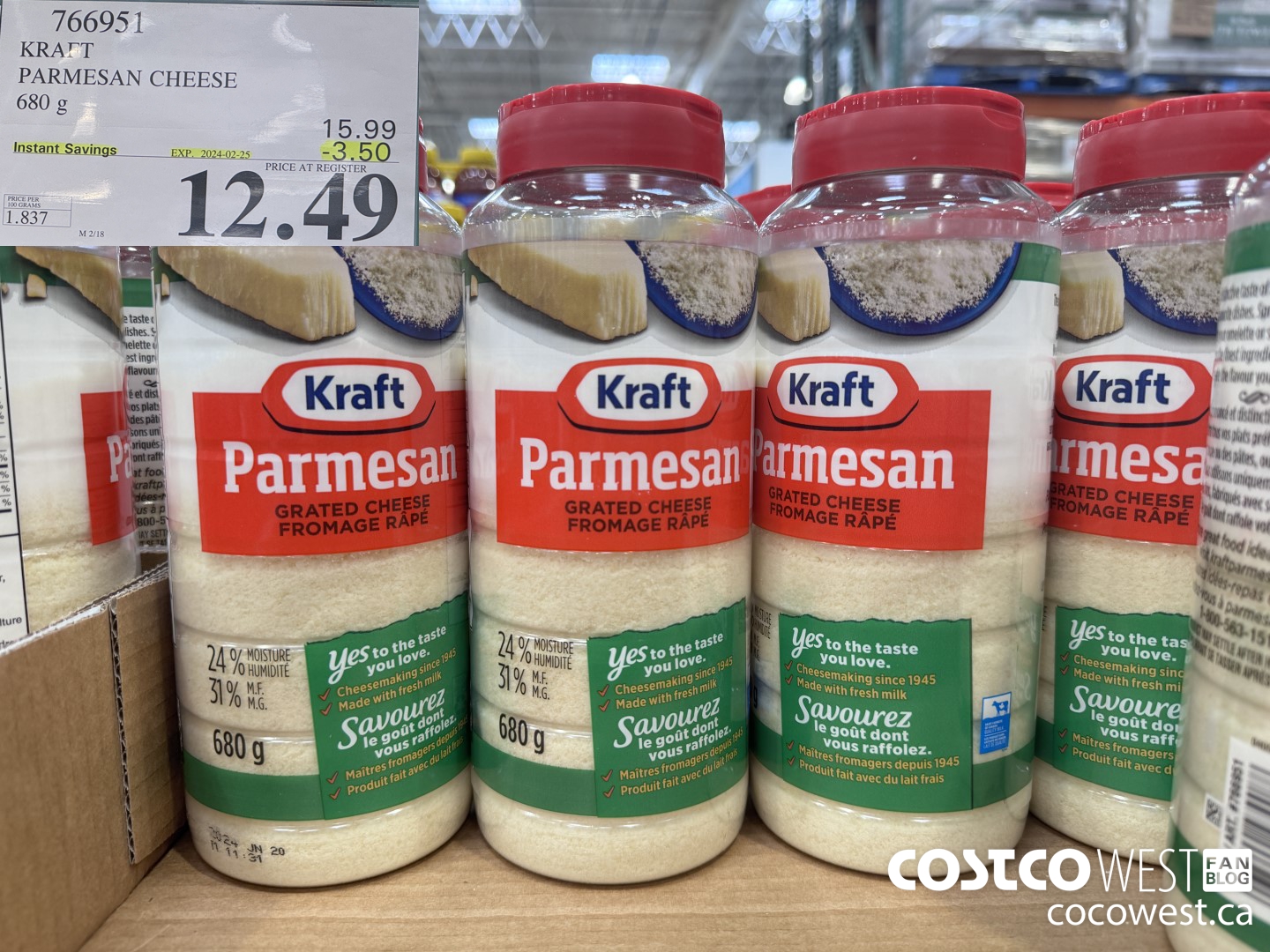 766951 KRAFT PARMESAN CHEESE 680 g ($3.50 INSTANT SAVINGS EXPIRES ON 2024-02-25) $12.49