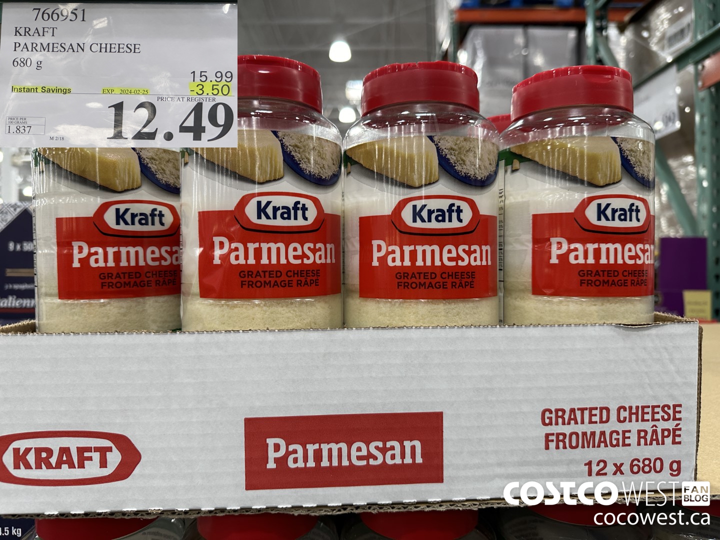 766951 KRAFT PARMESAN CHEESE 680 g ($3.50 INSTANT SAVINGS EXPIRES ON 2024-02-25) $12.49