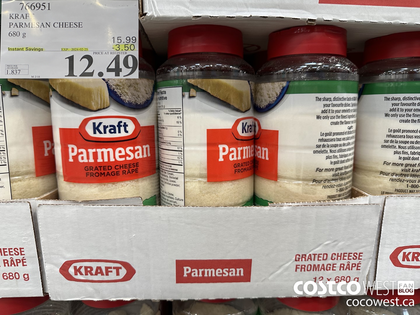 766951 KRAFT PARMESAN CHEESE 680 g ($3.50 INSTANT SAVINGS EXPIRES ON 2024-02-25) $12.49