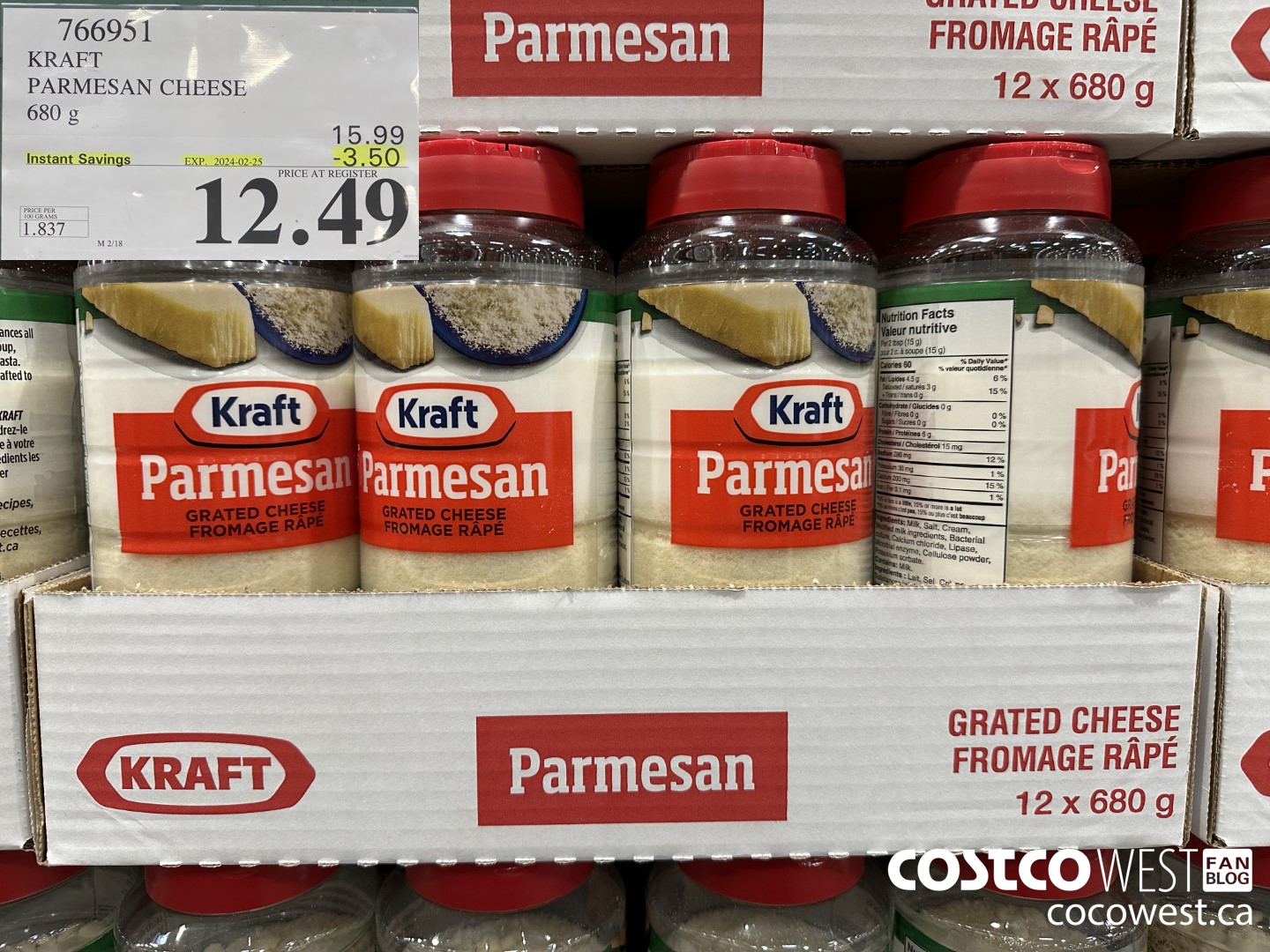 766951 KRAFT PARMESAN CHEESE 680 g ($3.50 INSTANT SAVINGS EXPIRES ON 2024-02-25) $12.49