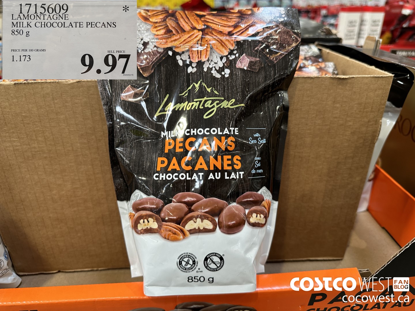 1715609 LAMONTAGNE MILK CHOCOLATE PECANS 850 G $9.97