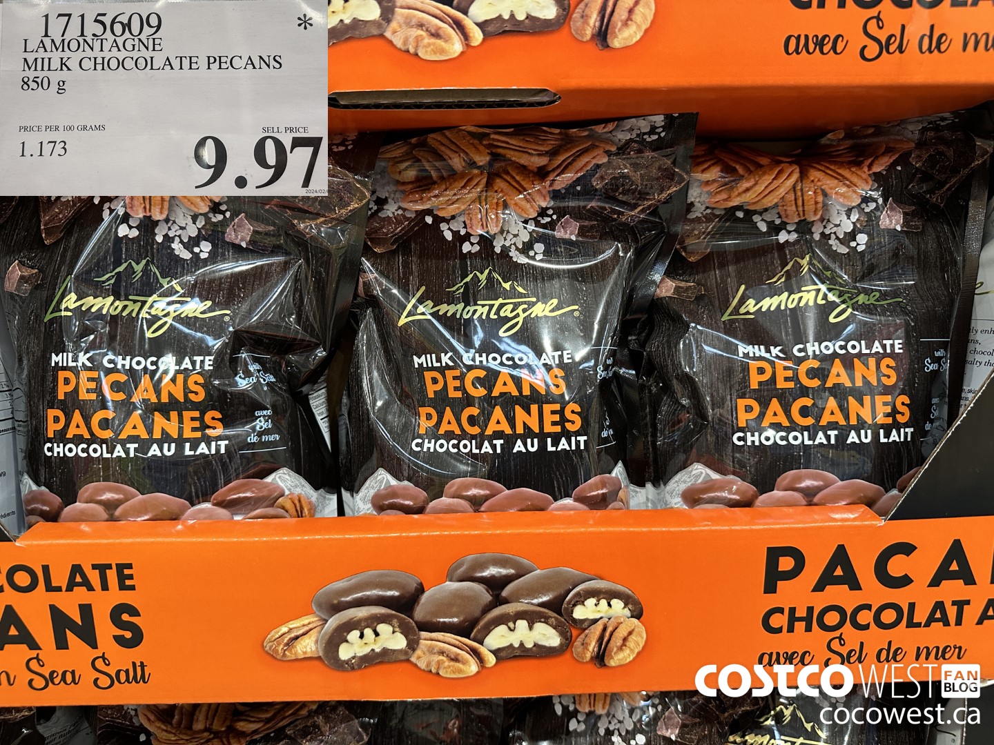 1715609 LAMONTAGNE MILK CHOCOLATE PECANS 850 G $9.97