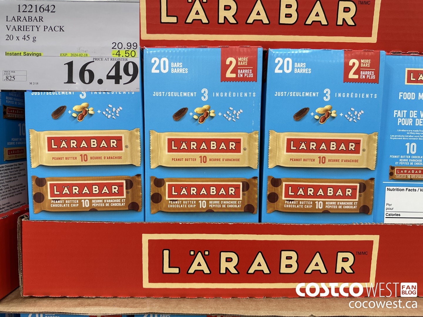 1221642 LARABAR VARIETY PACK 20 x 45 g ($4.50 INSTANT SAVINGS EXPIRES ON 2024-02-18) $16.49