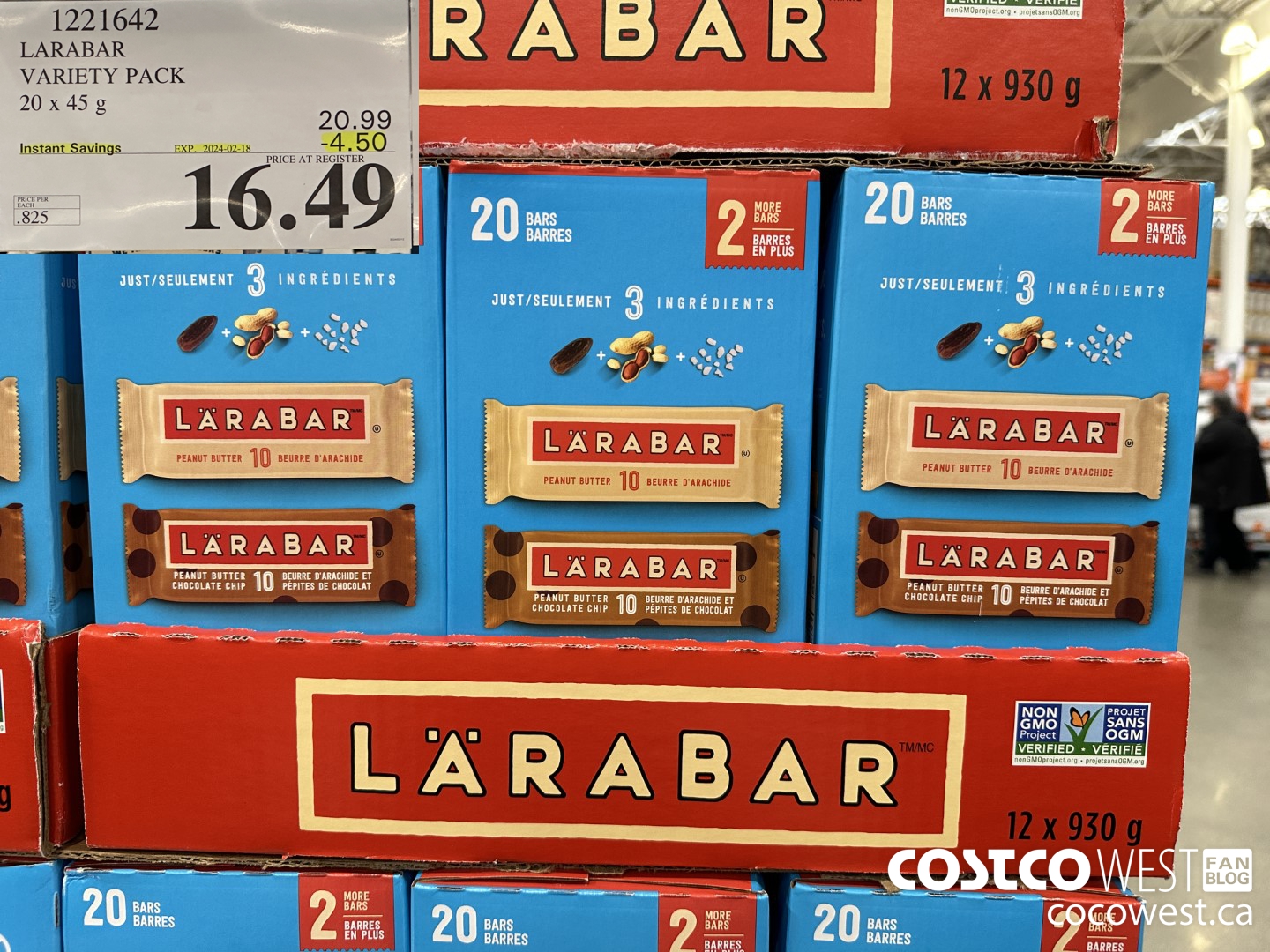 1221642 LARABAR VARIETY PACK 20 x 45 g ($4.50 INSTANT SAVINGS EXPIRES ON 2024-02-18) $16.49