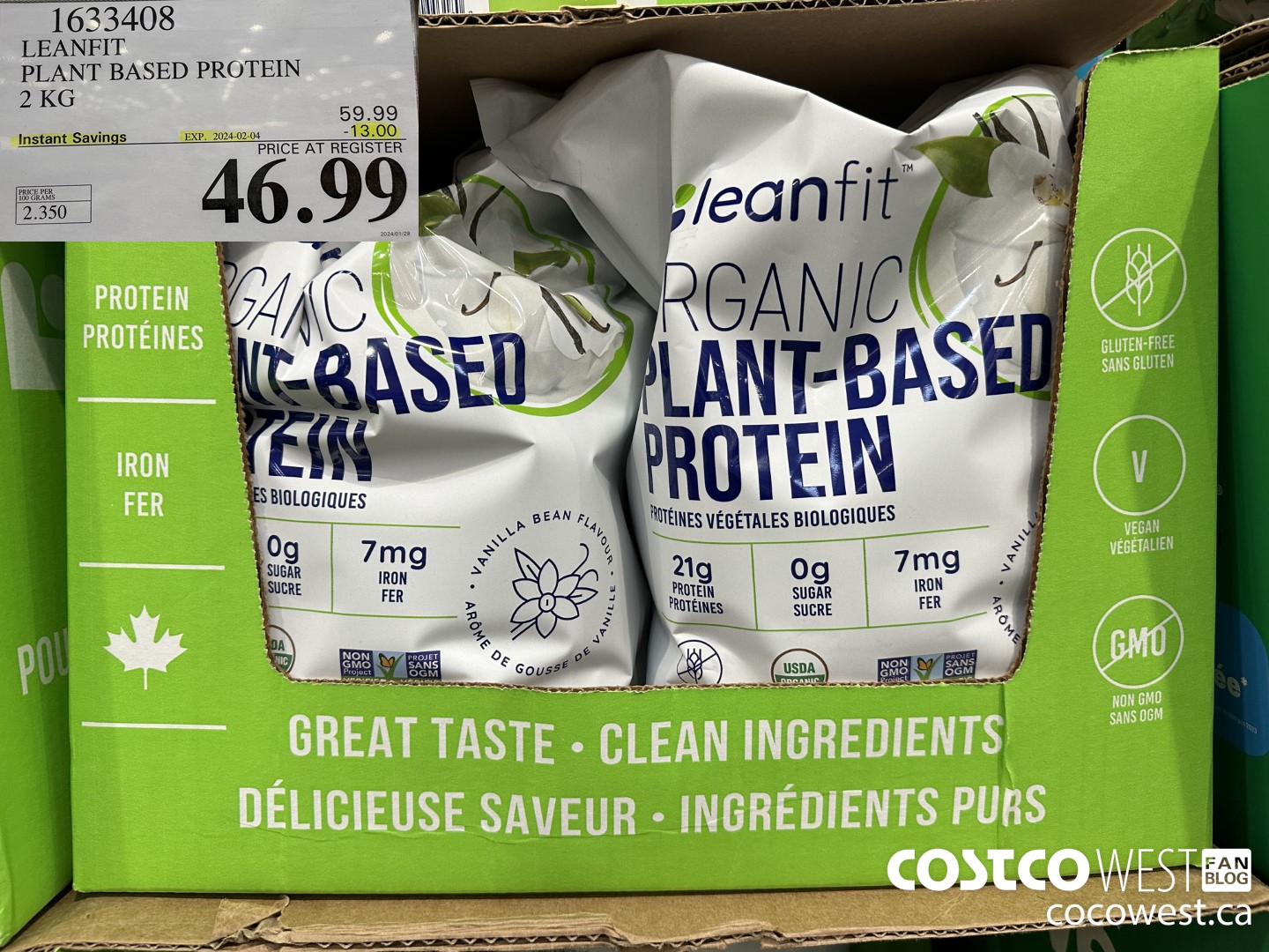 1633408 LEANFIT PLANT BASED PROTEIN 2 KG ($13.00 INSTANT SAVINGS EXPIRES ON 2024-02-04) $46.99
