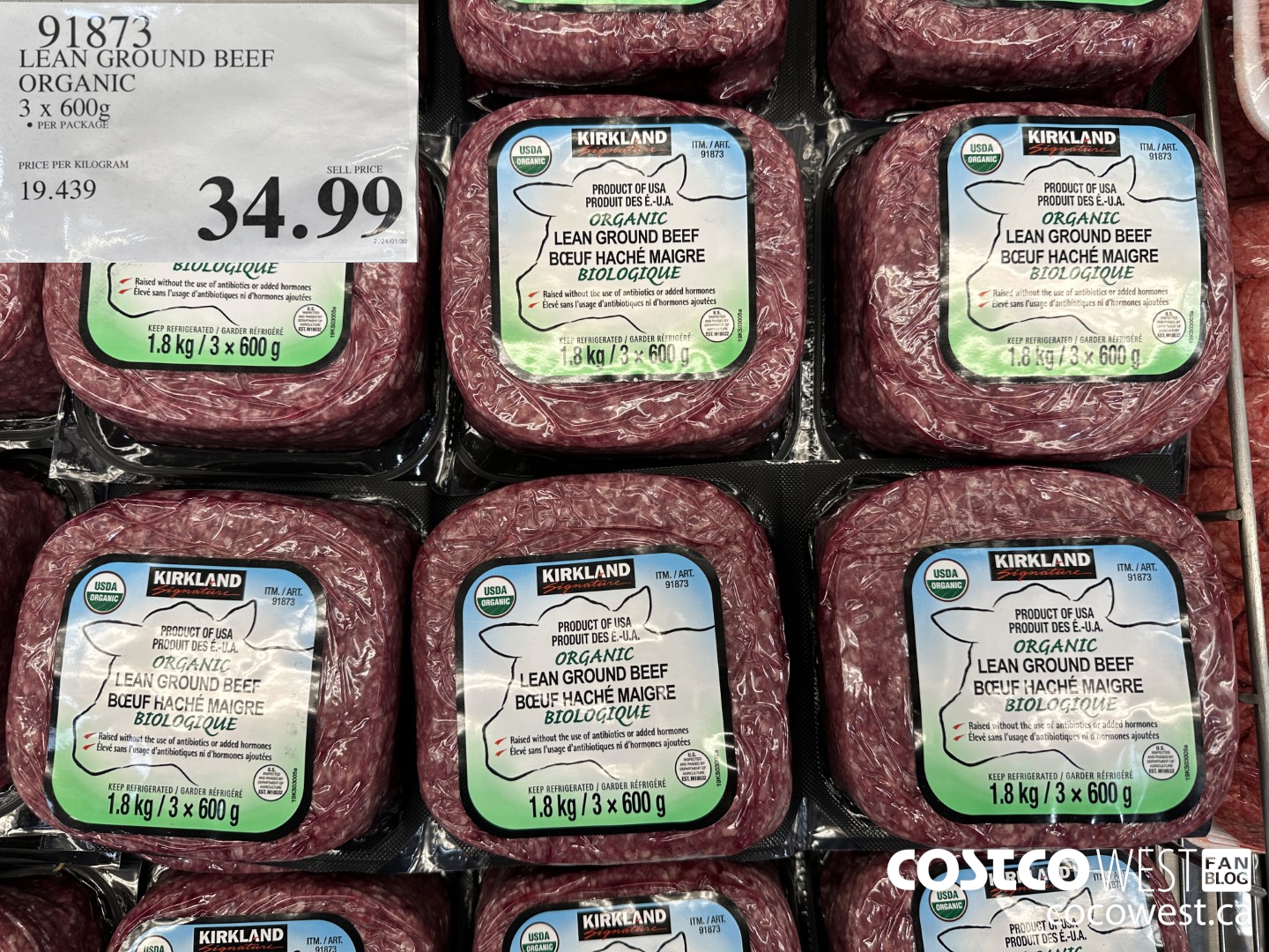 91873 LEAN GROUND BEEF ORGANIC 3 X 600G $34.99