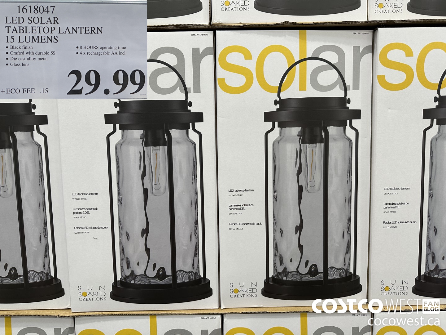 1618047 LED SOLAR TABLETOP LANTERN 15 LUMENS $29.99