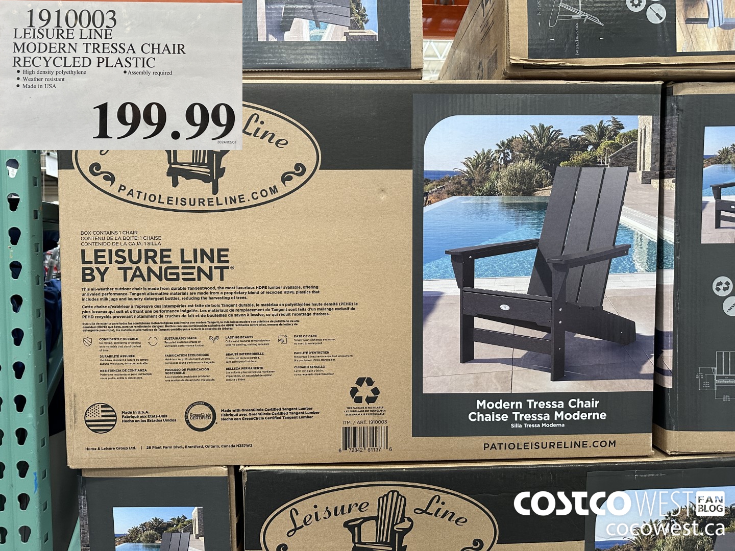 1910003 LEISURE LINE MODERN TRESSA CHAIR RECYCLED PLASTIC $199.99