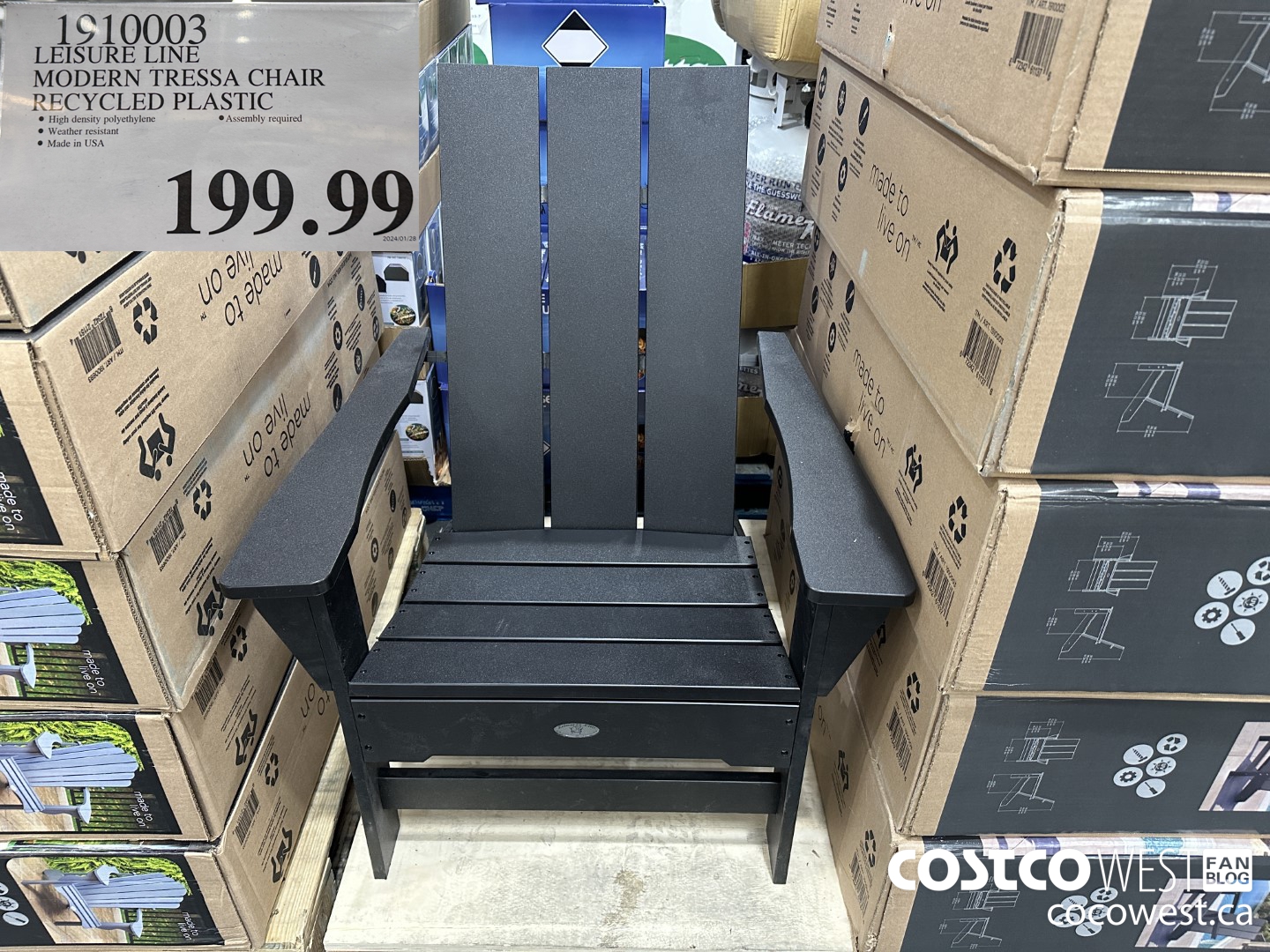 1910003 LEISURE LINE MODERN TRESSA CHAIR RECYCLED PLASTIC $199.99