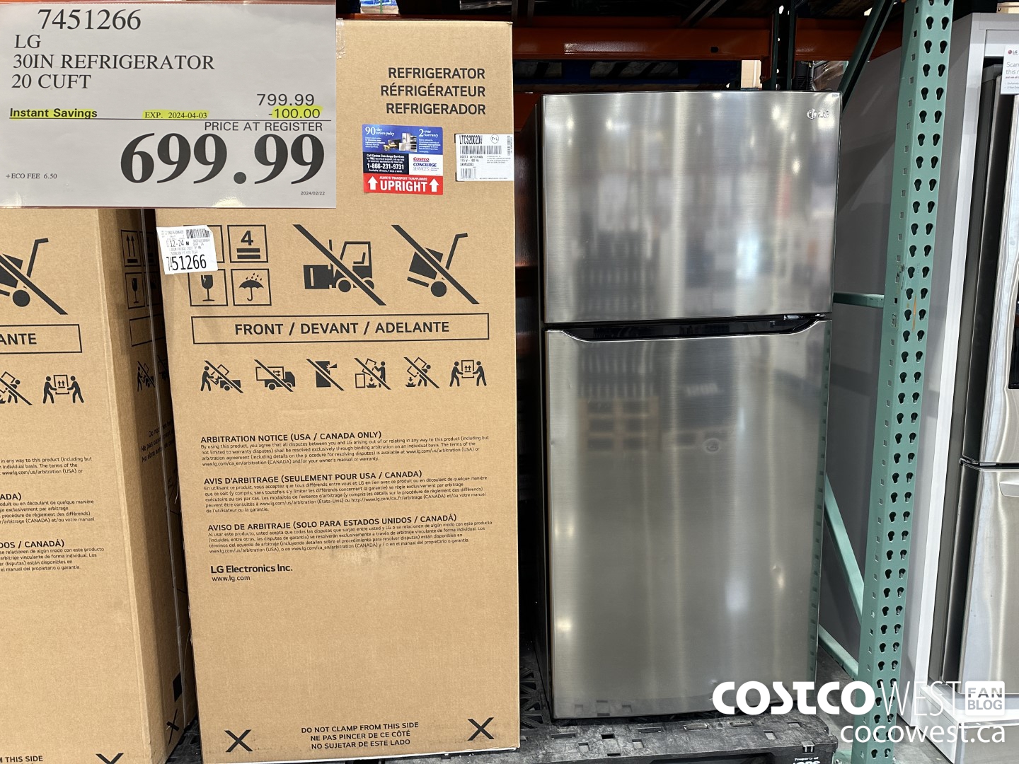 7451266 LG 30 IN. REFRIGERATOR 20 cu.ft ($100.00 INSTANT SAVINGS EXPIRES ON 2024-04-03) $699.99