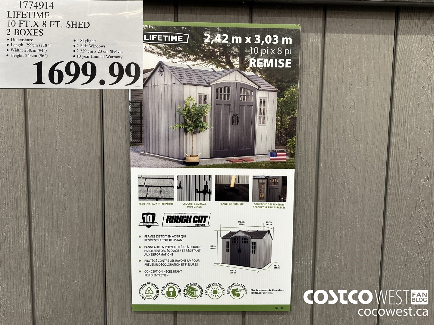 1774914 LIFETIME 10 FT X 8 FT SHED 2 BOXES $1699.99