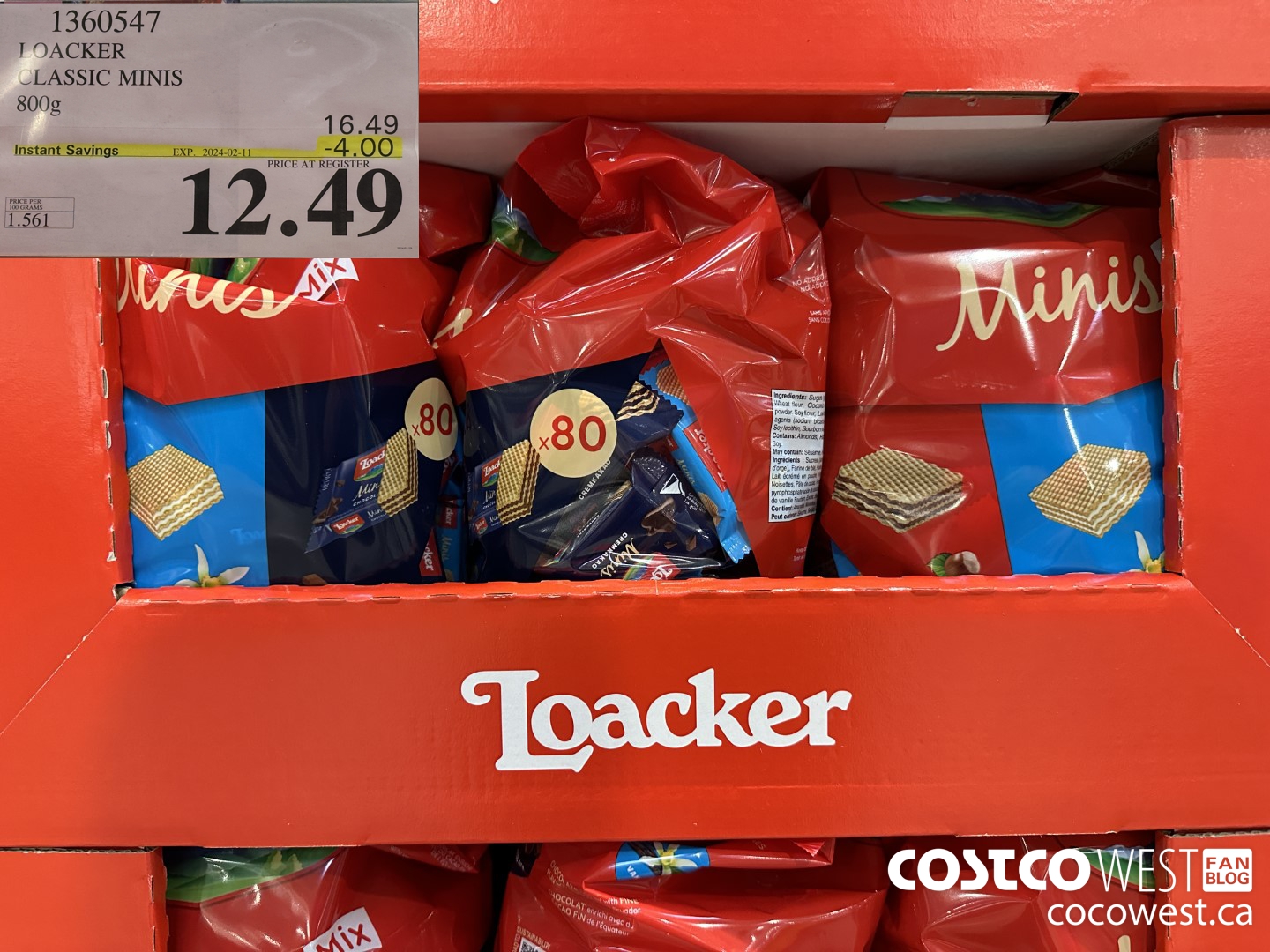 1360547 LOACKER CLASSIC MINIS 800G ($4.00 INSTANT SAVINGS EXPIRES ON 2024-02-11) $12.49