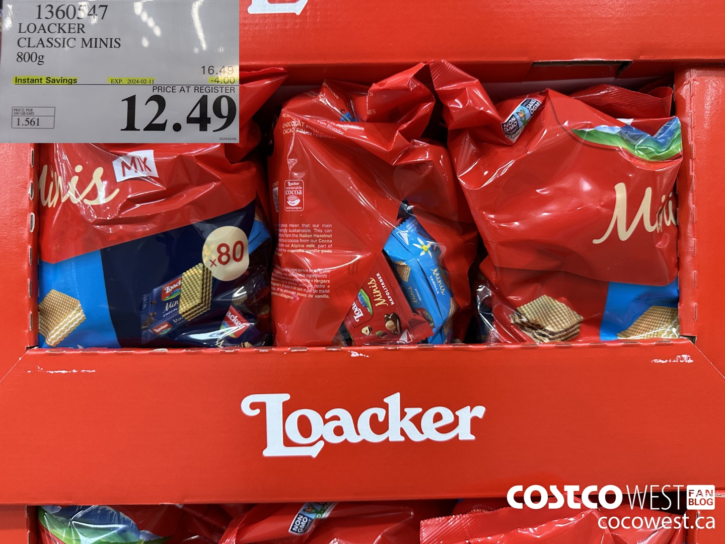 1360547 LOACKER CLASSIC MINIS 800G ($4.00 INSTANT SAVINGS EXPIRES ON 2024-02-11) $12.49