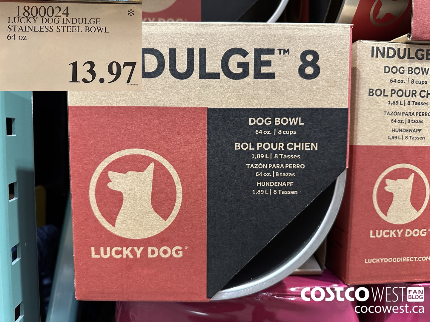 1800024 LUCKY DOG INDULGE STAINLESS STEEL BOWL 64 OZ $13.97