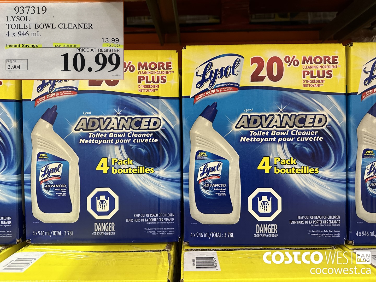 937319 LYSOL TOILET BOWL CLEANER 4 x 946 ML ($3.00 INSTANT SAVINGS EXPIRES ON 2024-03-03) $10.99