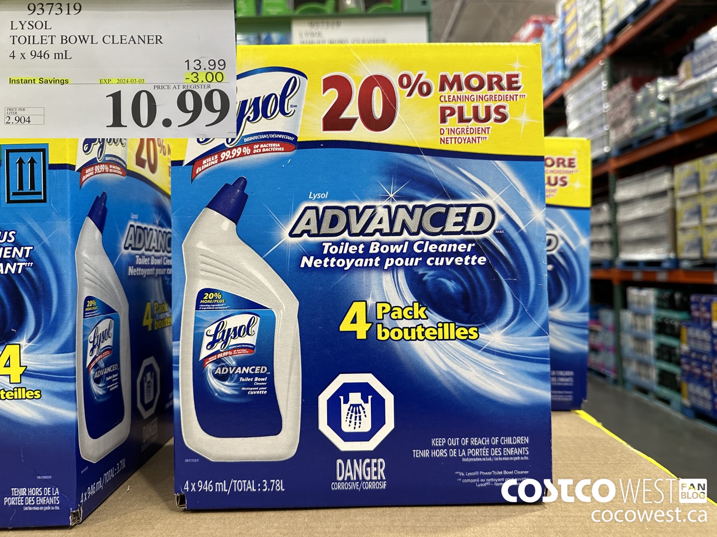 937319 LYSOL TOILET BOWL CLEANER 4 x 946 ML ($3.00 INSTANT SAVINGS EXPIRES ON 2024-03-03) $10.99