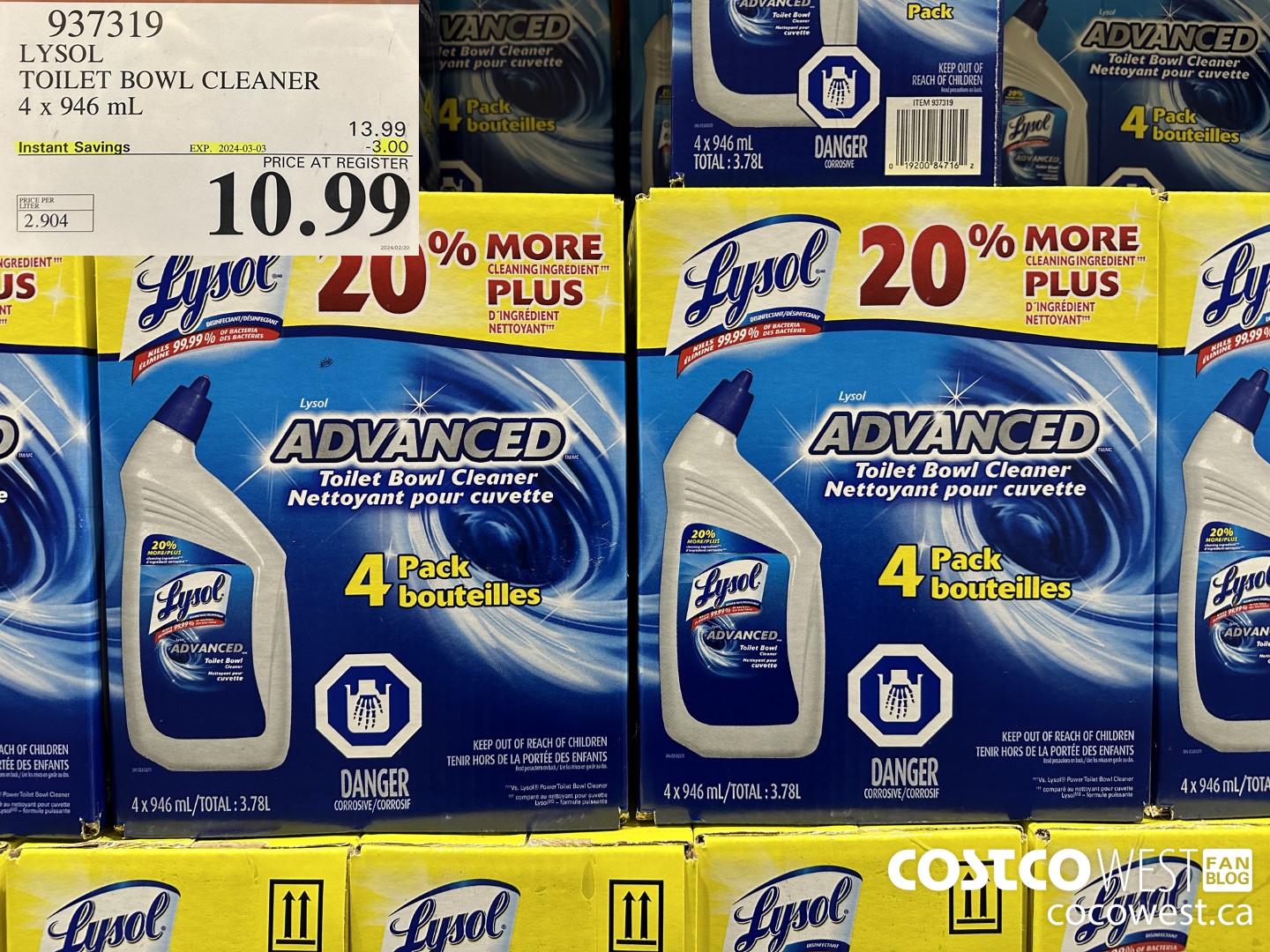 937319 LYSOL TOILET BOWL CLEANER 4 x 946 ML ($3.00 INSTANT SAVINGS EXPIRES ON 2024-03-03) $10.99
