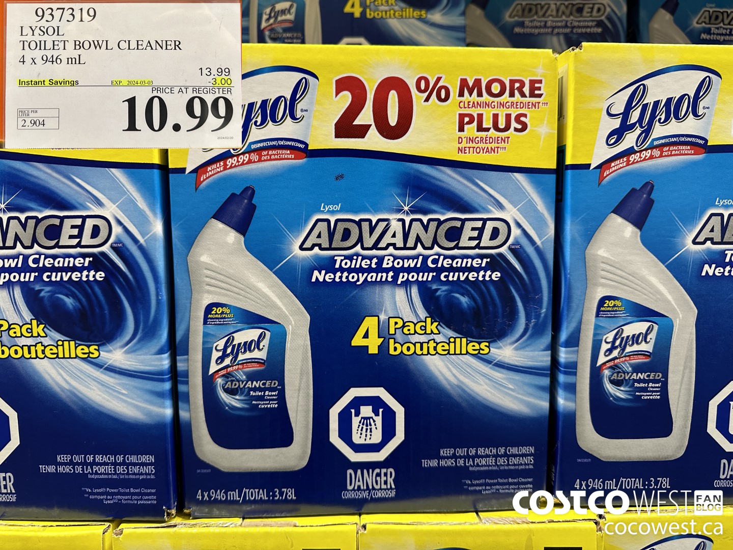 937319 LYSOL TOILET BOWL CLEANER 4 x 946 ML ($3.00 INSTANT SAVINGS EXPIRES ON 2024-03-03) $10.99