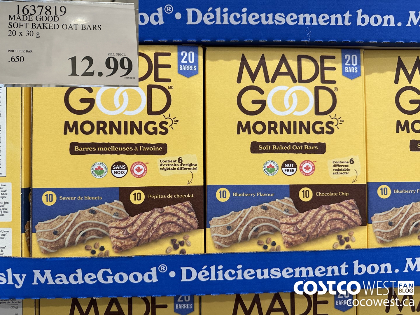 1637819 MADE GOOD SOFT BAKED OAT BARS 20 X 30 G $12.99