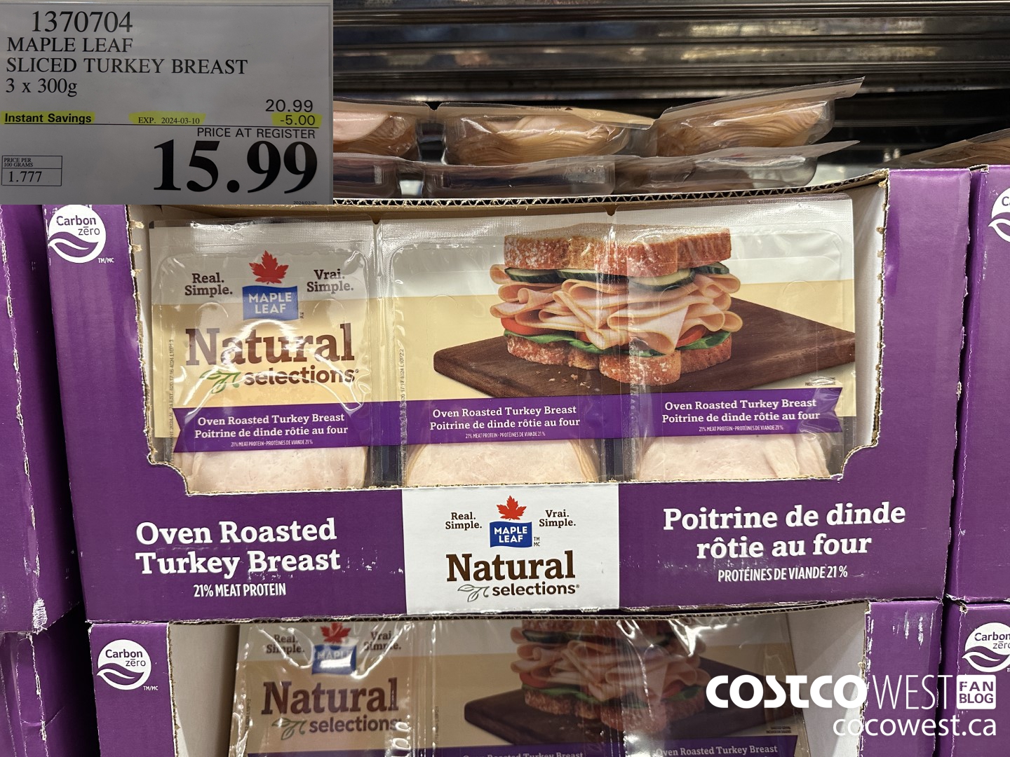 1370704 MAPLE LEAF SLICED TURKEY BREAST 3 x 300g ($5.00 INSTANT SAVINGS EXPIRES ON 2024-03-10) $15.99