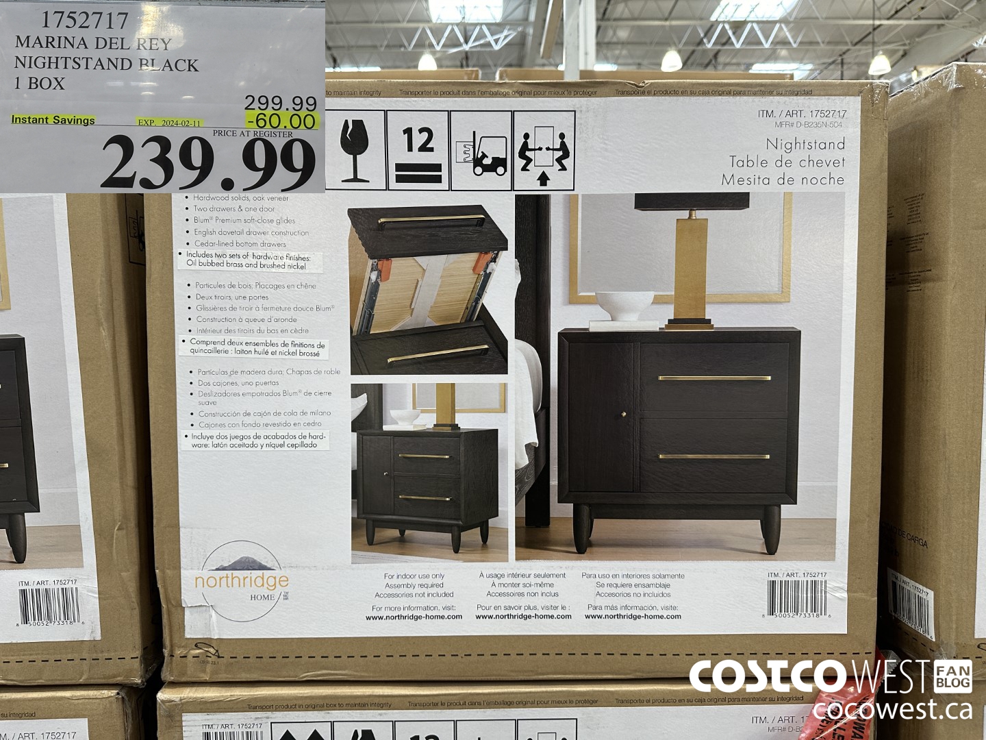 1752717 MARINA DEL REY NIGHTSTAND BLACK 1 BOX ($60.00 INSTANT SAVINGS EXPIRES ON 2024-02-11) $239.99