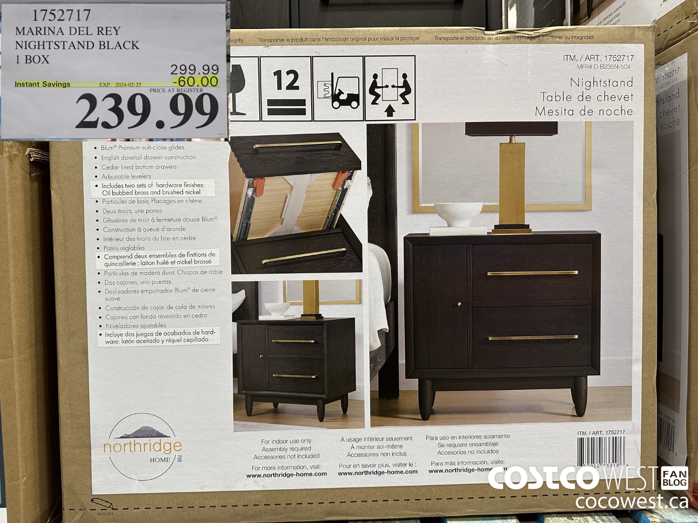 1752717 MARINA DEL REY NIGHTSTAND BLACK 1 BOX ($60.00 INSTANT SAVINGS EXPIRES ON 2024-02-25) $239.99