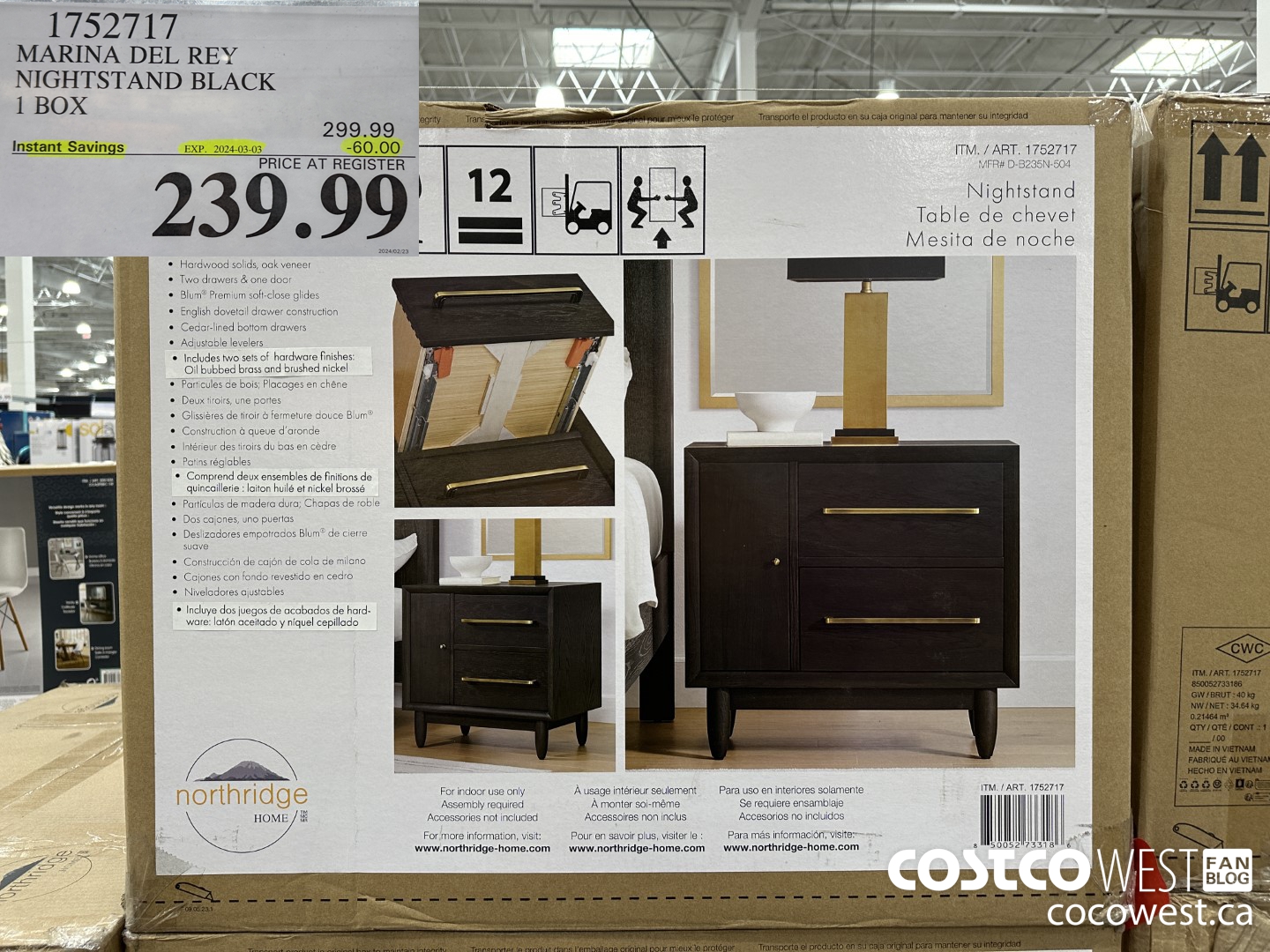 1752717 MARINA DEL REY NIGHTSTAND BLACK 1 BOX ($60.00 INSTANT SAVINGS EXPIRES ON 2024-03-03) $239.99