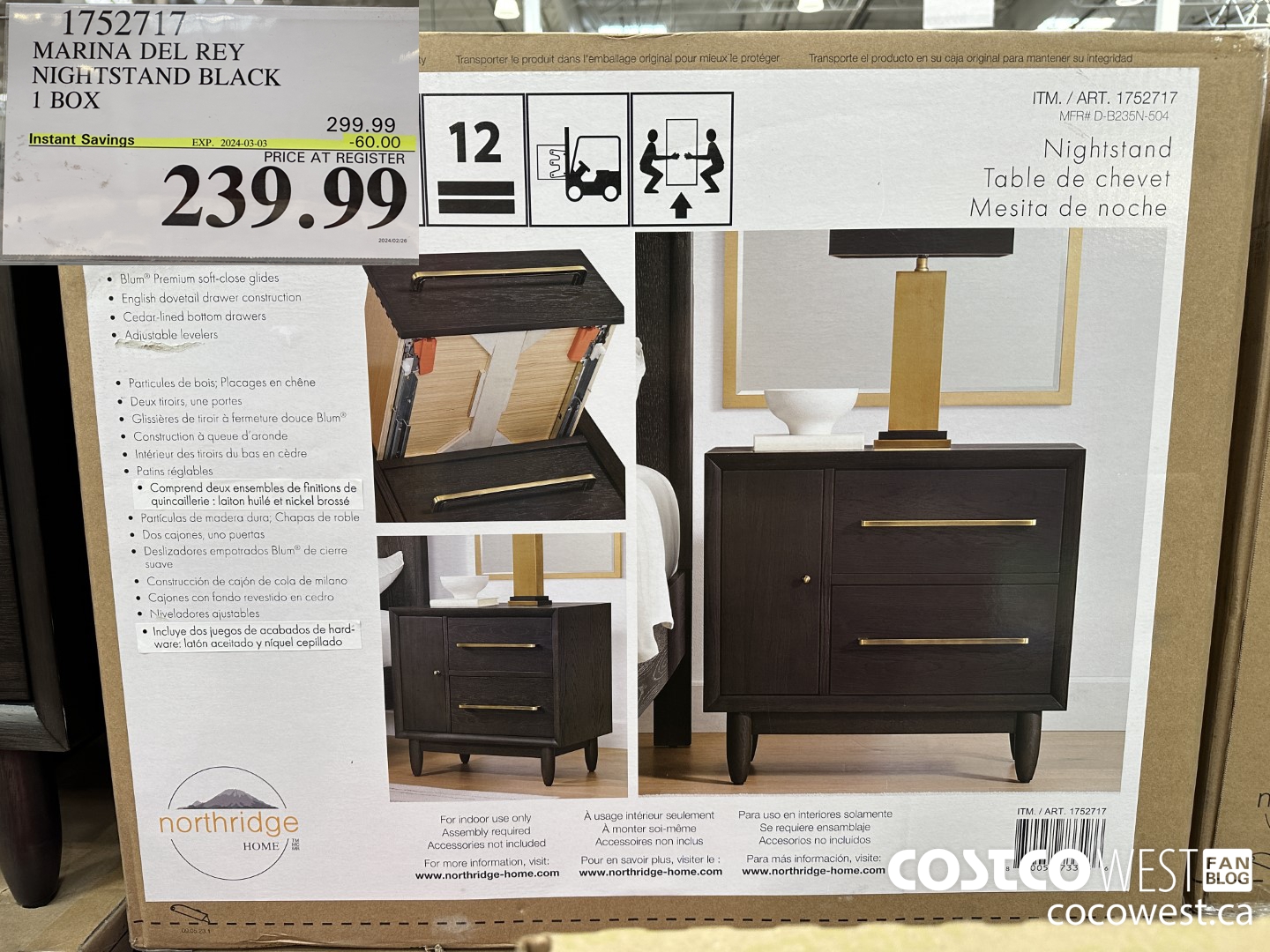 1752717 MARINA DEL REY NIGHTSTAND BLACK 1 BOX ($60.00 INSTANT SAVINGS EXPIRES ON 2024-03-03) $239.99