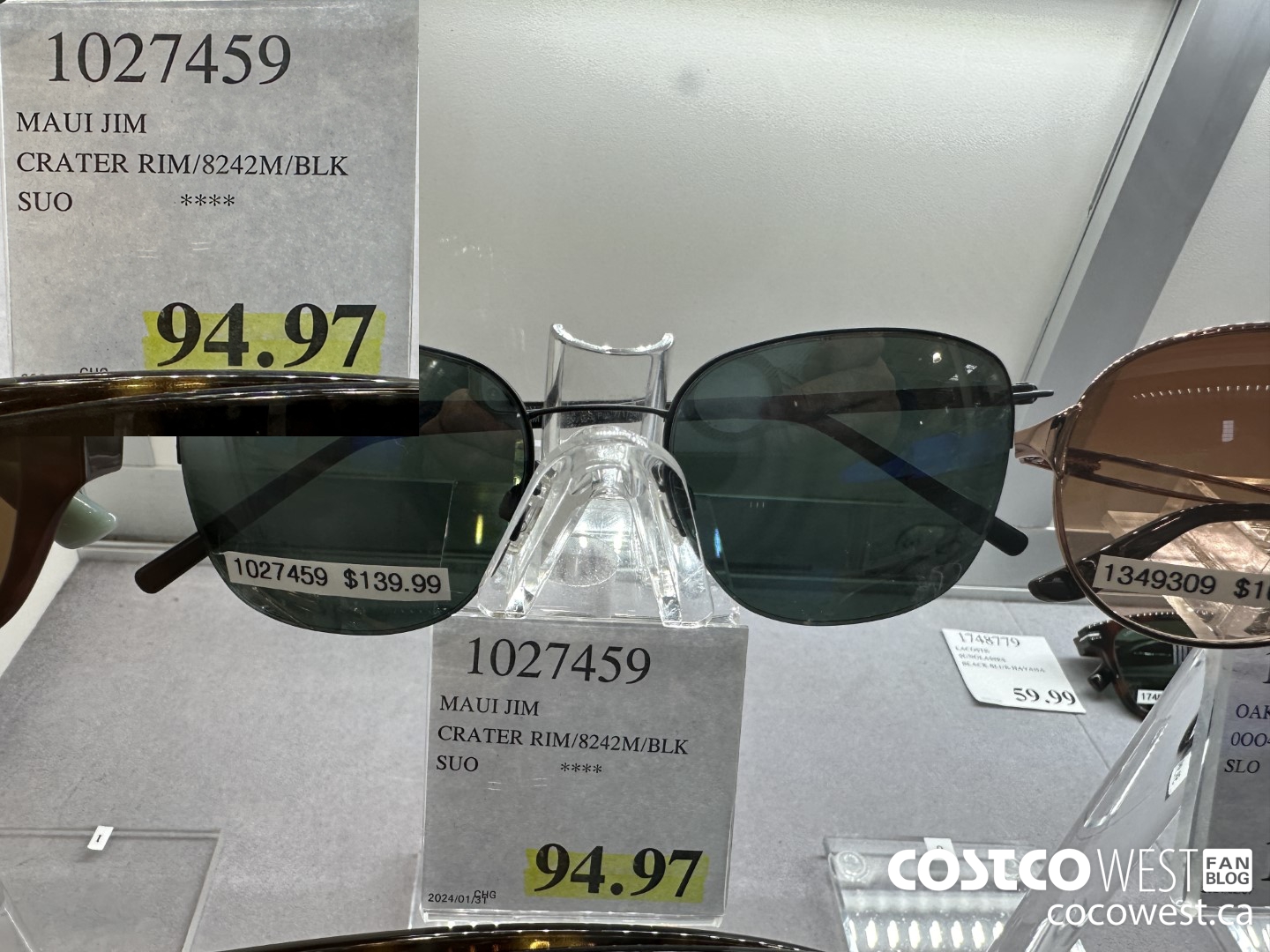 1027459 MAUI JIM CRATER RIM/8242M/BLK SUO $94.97