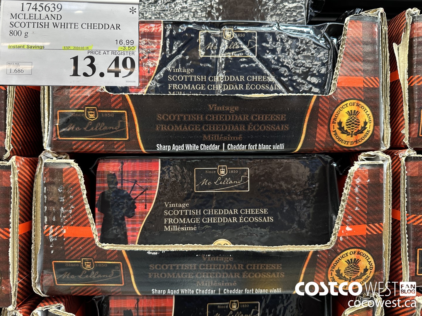 1745639 MCLELLAND SCOTTISH WHITE CHEDDAR 800G ($3.50 INSTANT SAVINGS EXPIRES ON 2024-02-18) $13.49