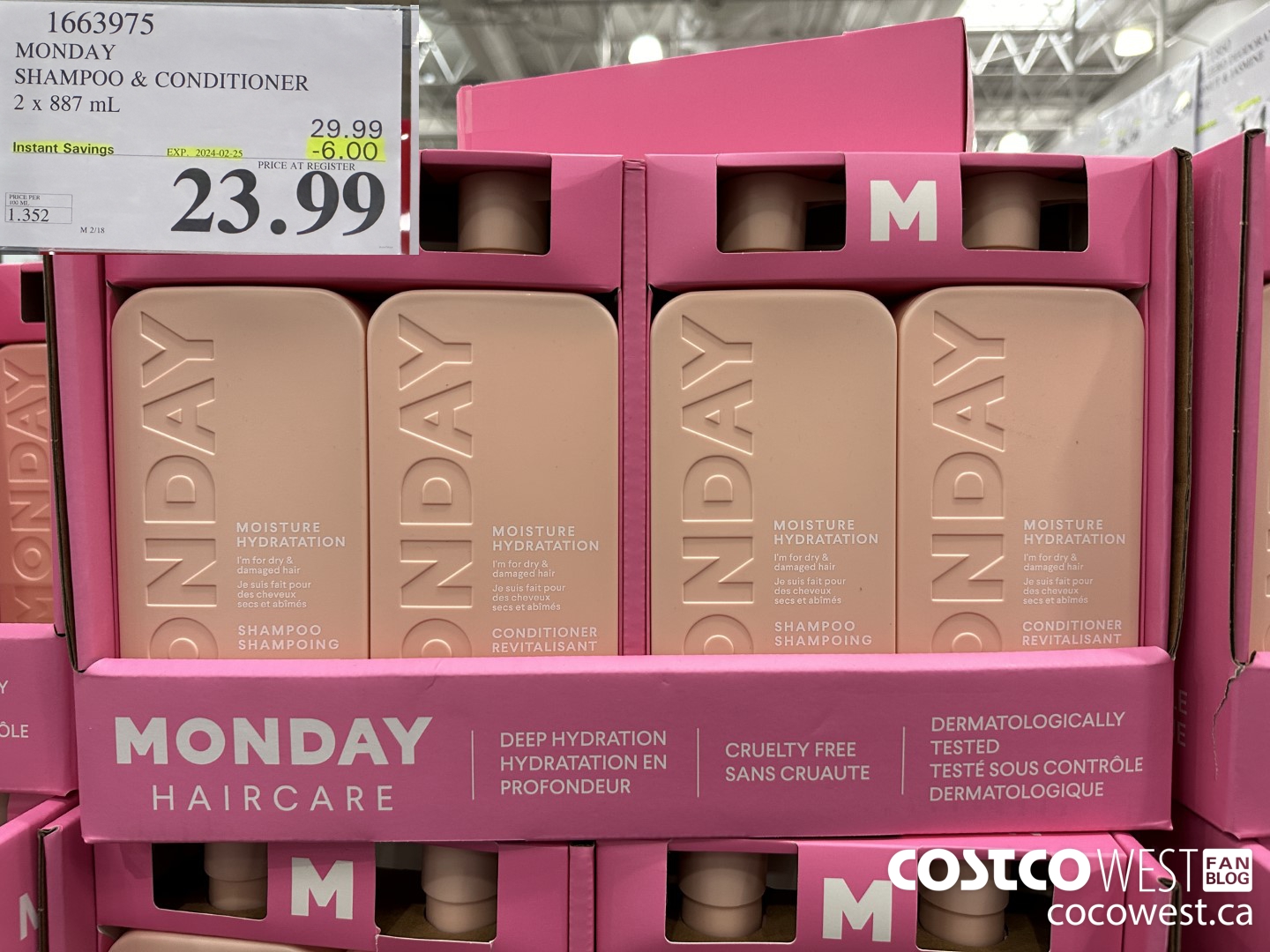 1663975 MONDAY SHAMPOO & CONDITIONER 2 X 887 ML ($6.00 INSTANT SAVINGS EXPIRES ON 2024-02-25) $23.99