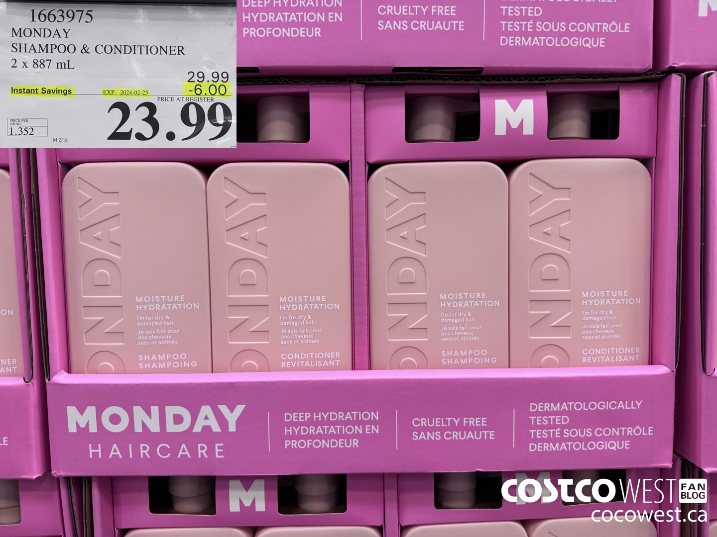 1663975 MONDAY SHAMPOO & CONDITIONER 2 X 887 ML ($6.00 INSTANT SAVINGS EXPIRES ON 2024-02-25) $23.99