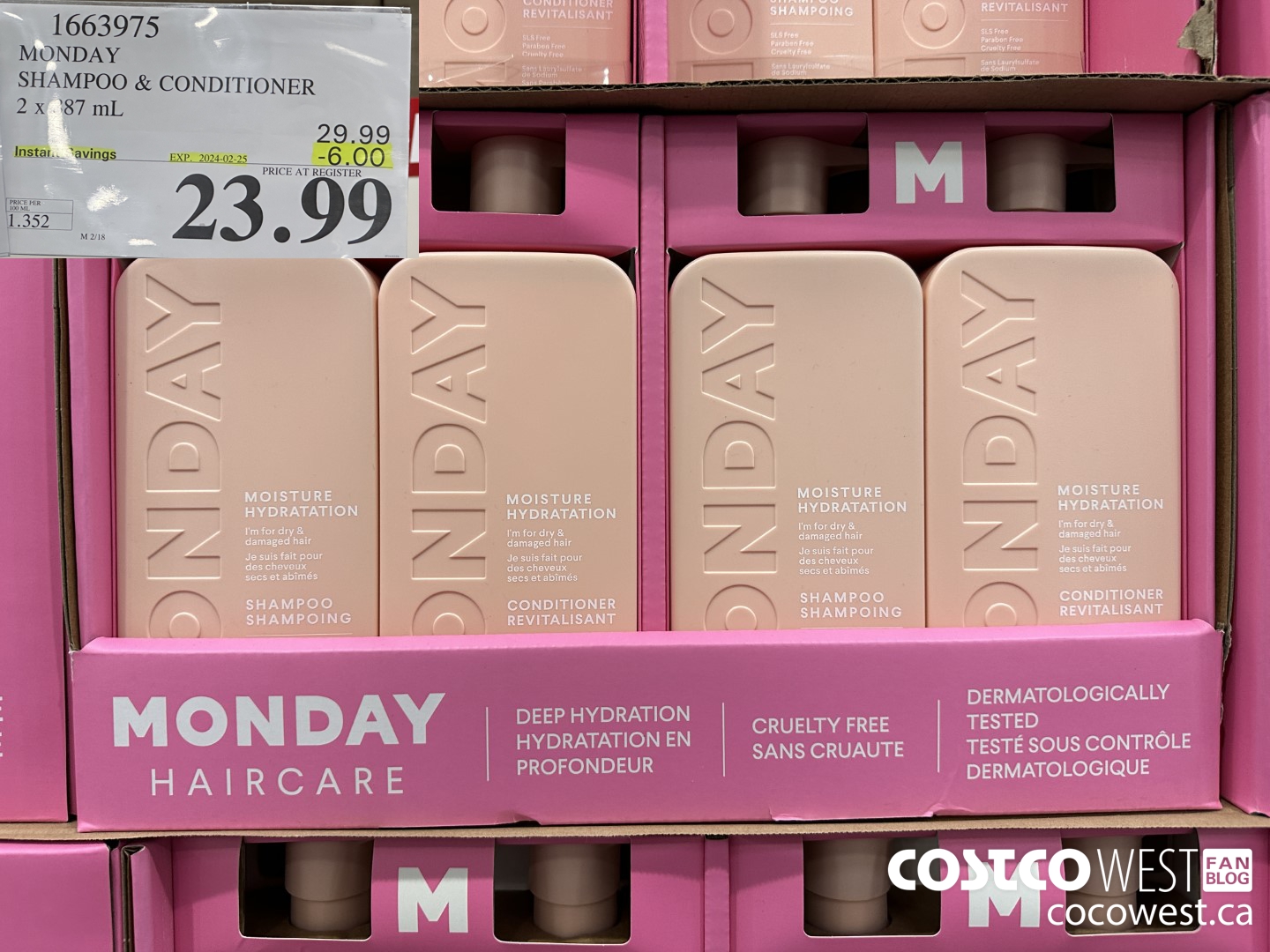 1663975 MONDAY SHAMPOO & CONDITIONER 2 X 887 ML ($6.00 INSTANT SAVINGS EXPIRES ON 2024-02-25) $23.99