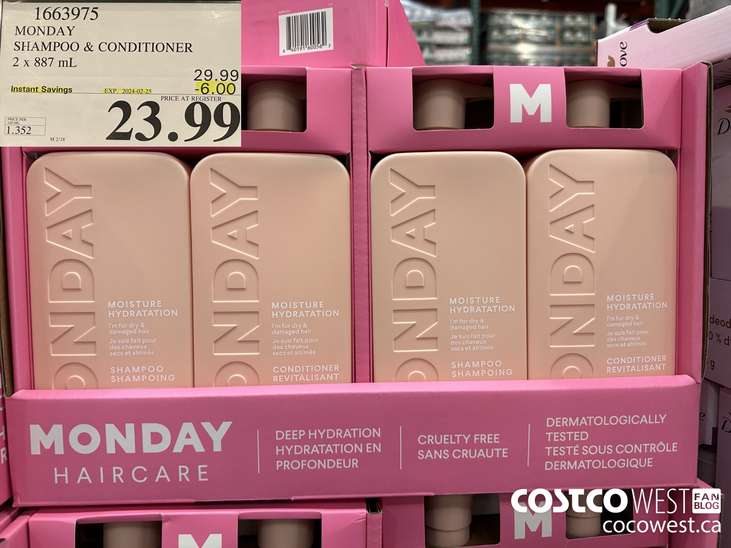 1663975 MONDAY SHAMPOO & CONDITIONER 2 X 887 ML ($6.00 INSTANT SAVINGS EXPIRES ON 2024-02-25) $23.99