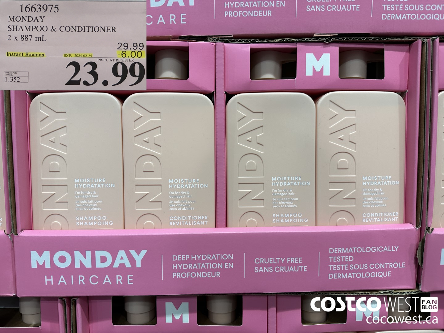 1663975 MONDAY SHAMPOO & CONDITIONER 2 X 887 ML ($6.00 INSTANT SAVINGS EXPIRES ON 2024-02-25) $23.99