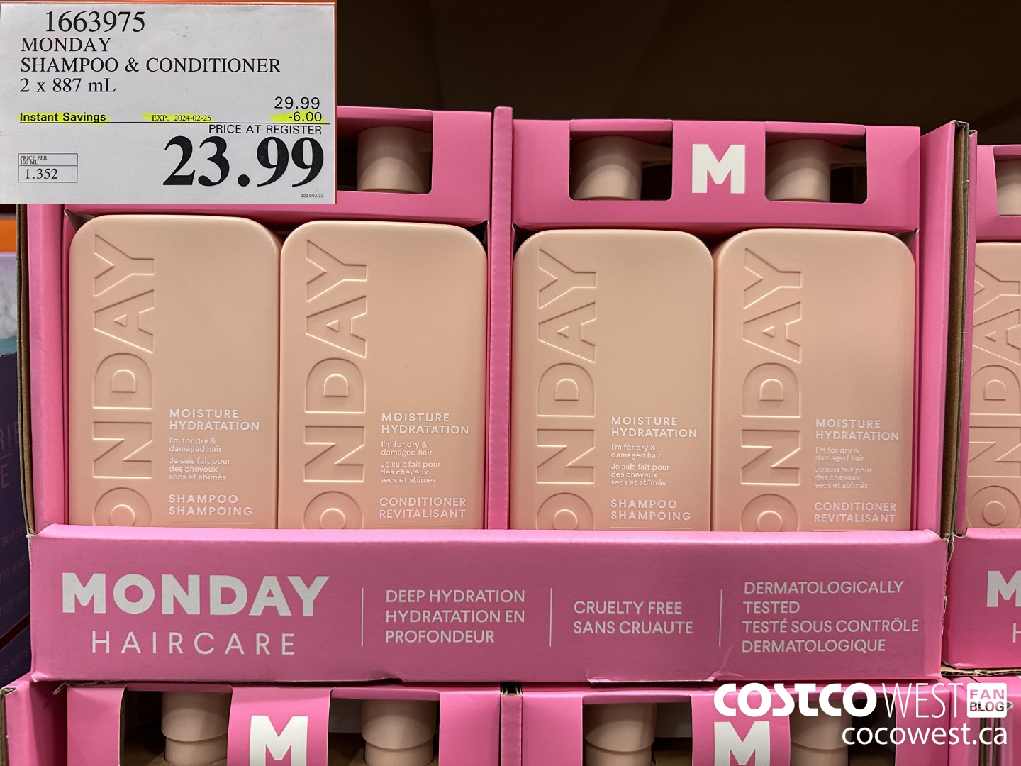1663975 MONDAY SHAMPOO & CONDITIONER 2 X 887 ML ($6.00 INSTANT SAVINGS EXPIRES ON 2024-02-25) $23.99
